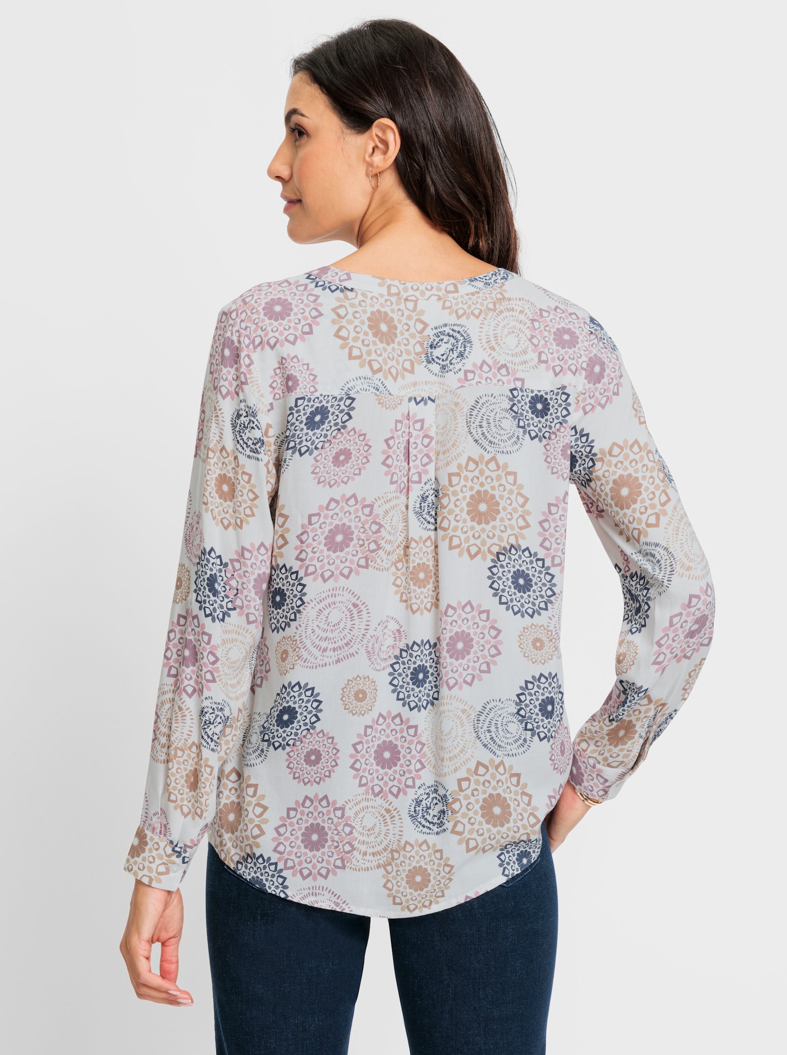 Langarmbluse mit Krempelfunktion - ecru-mauve-bedruckt