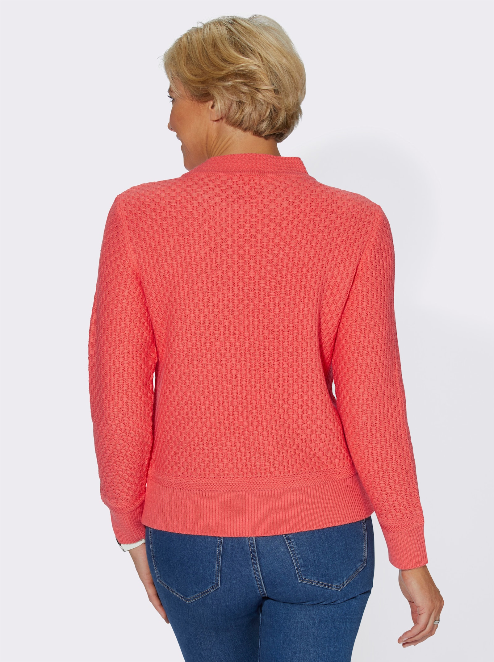 Stehkragenpullover mit Struktur-Muster - koralle