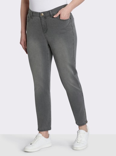 sheego Stretch-Jeans mit Zipper am Saum - grey denim