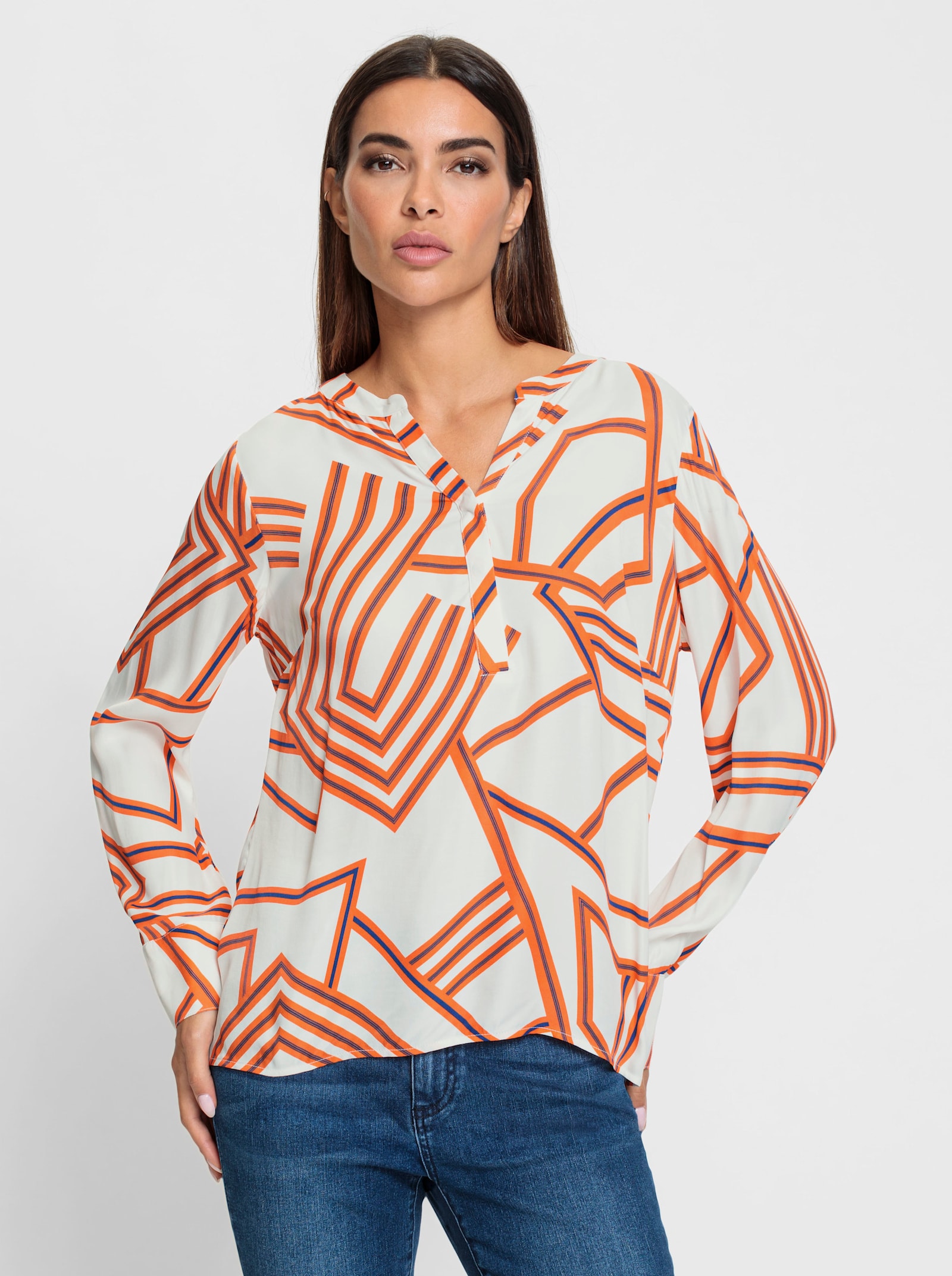 heine Druckbluse mit Grafik-Dessin - weiß-orange-bedruckt