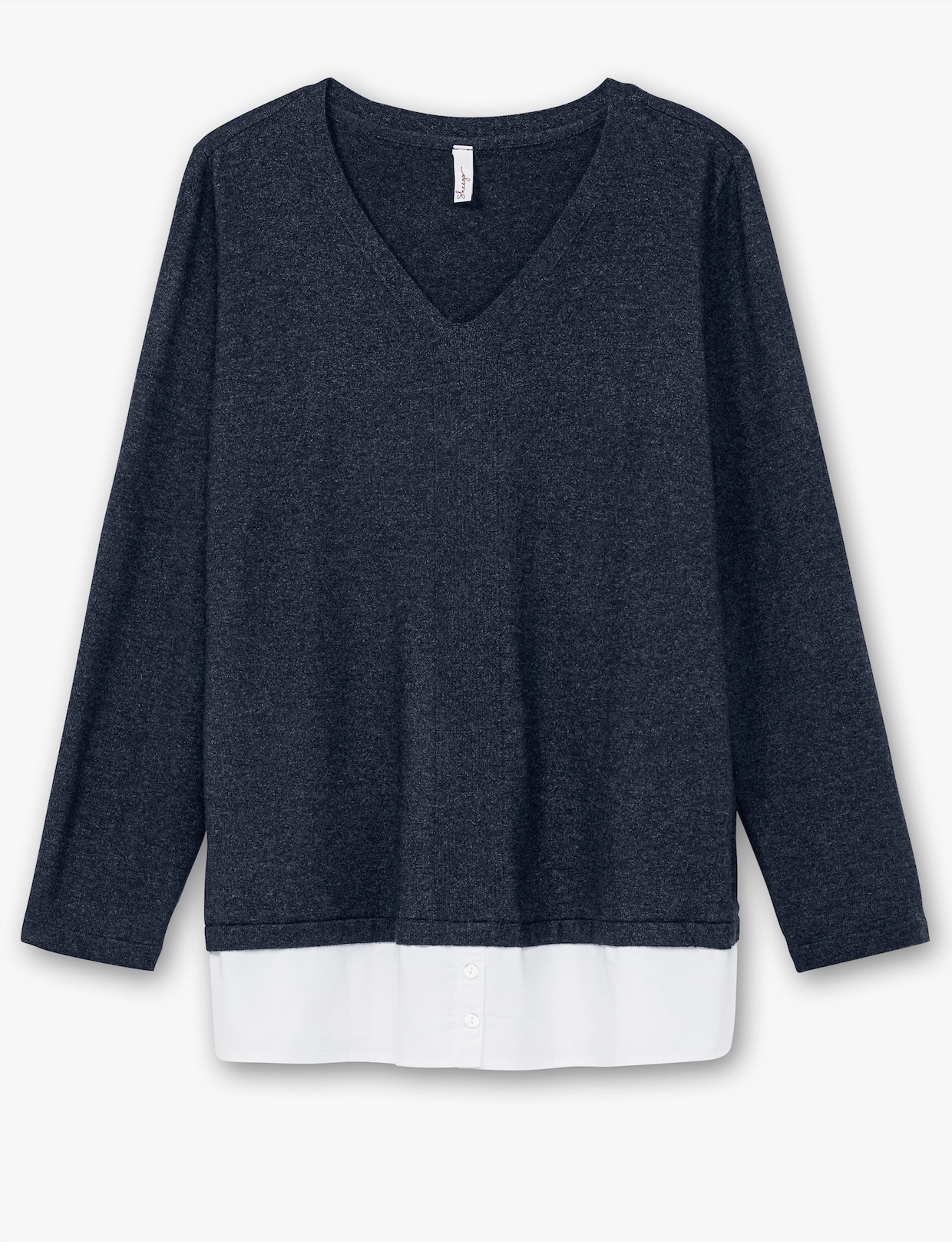 sheego Feinstrickpullover - tiefblau-meliert
