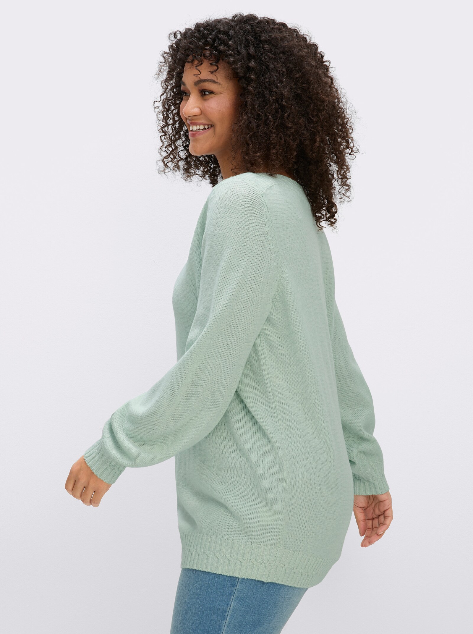 sheego Strickpullover mit U-Boot-Ausschnitt - zartmint-meliert