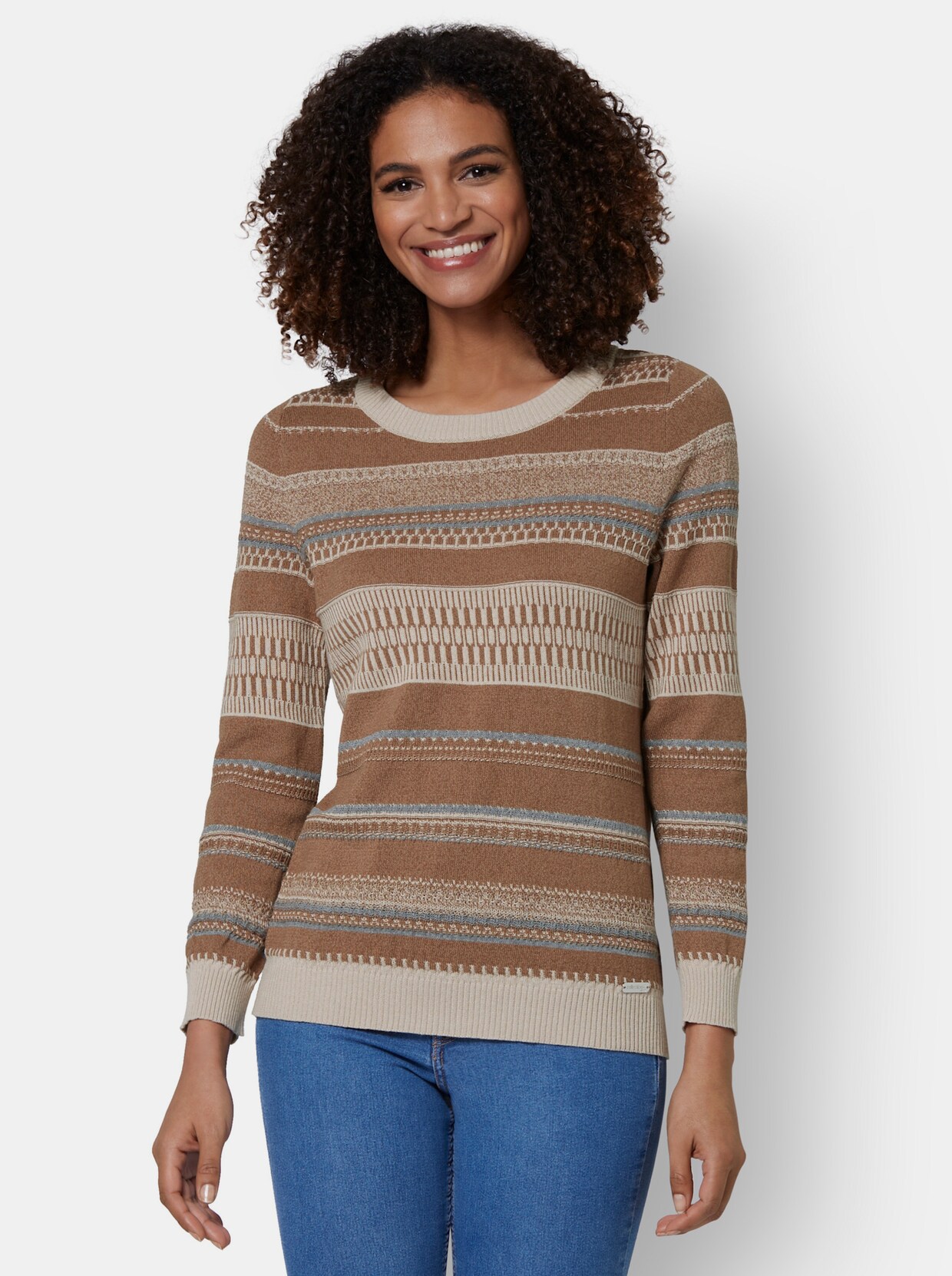 Langarm-Pullover - braun-beige-gestreift
