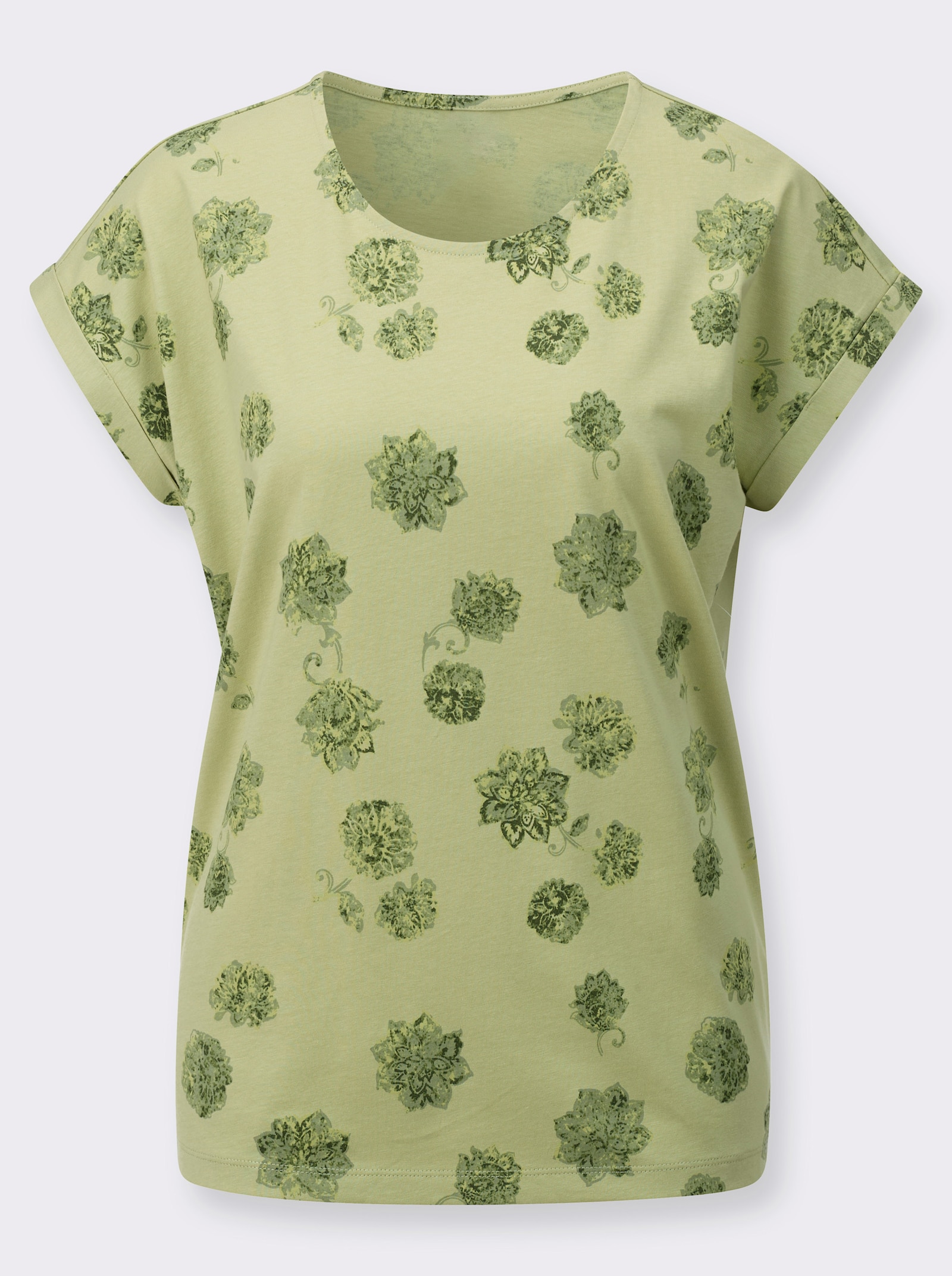 Kurzarmshirt mit Blumen-Dessin - lindgrün-schilf-bedruckt