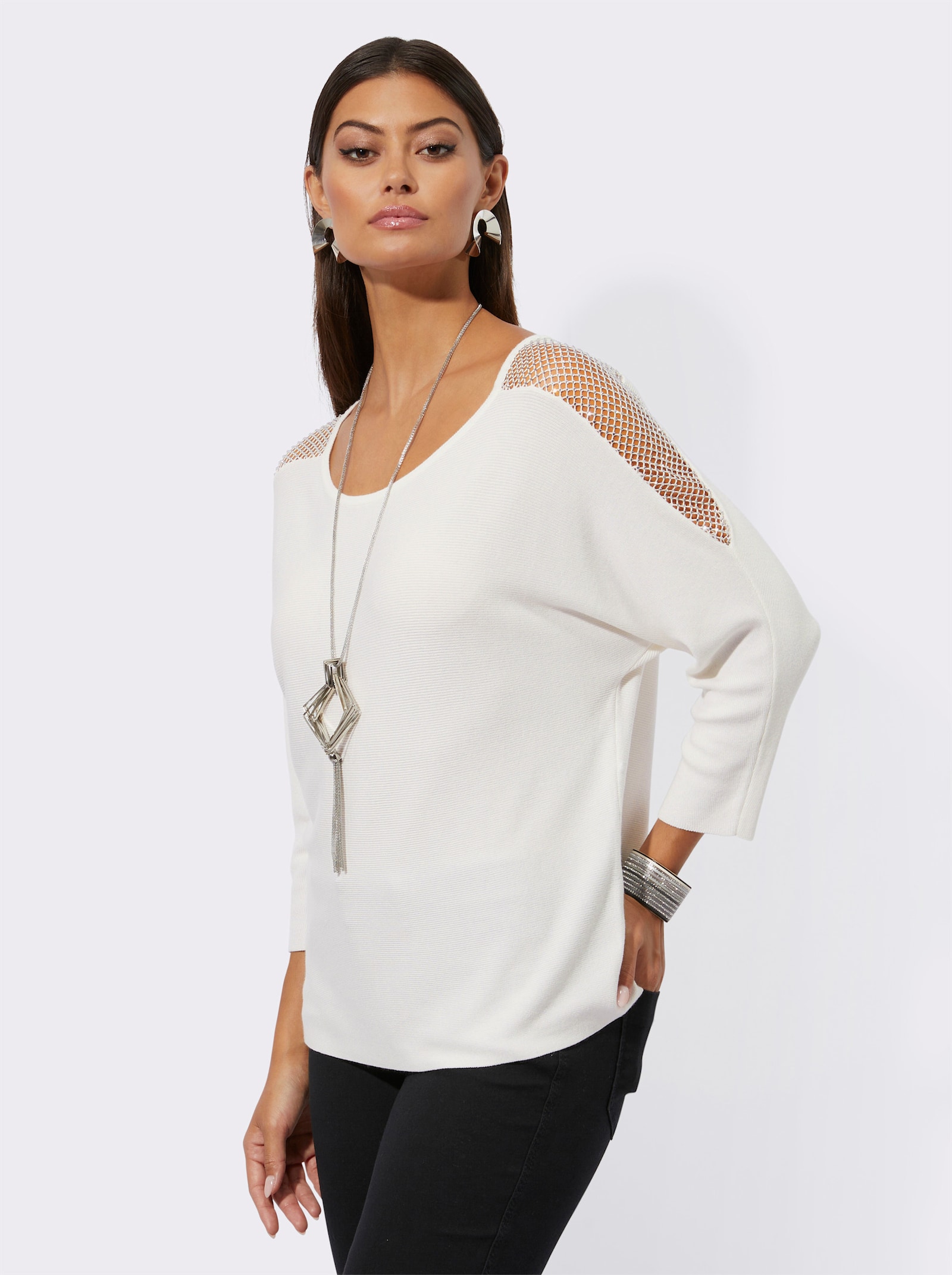 Oversize-Pullover im Mix aus Lyocell und Viskose - ecru