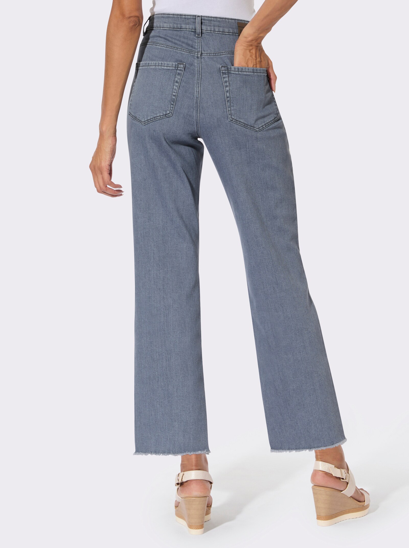 Jeans mit Fransen - grey denim