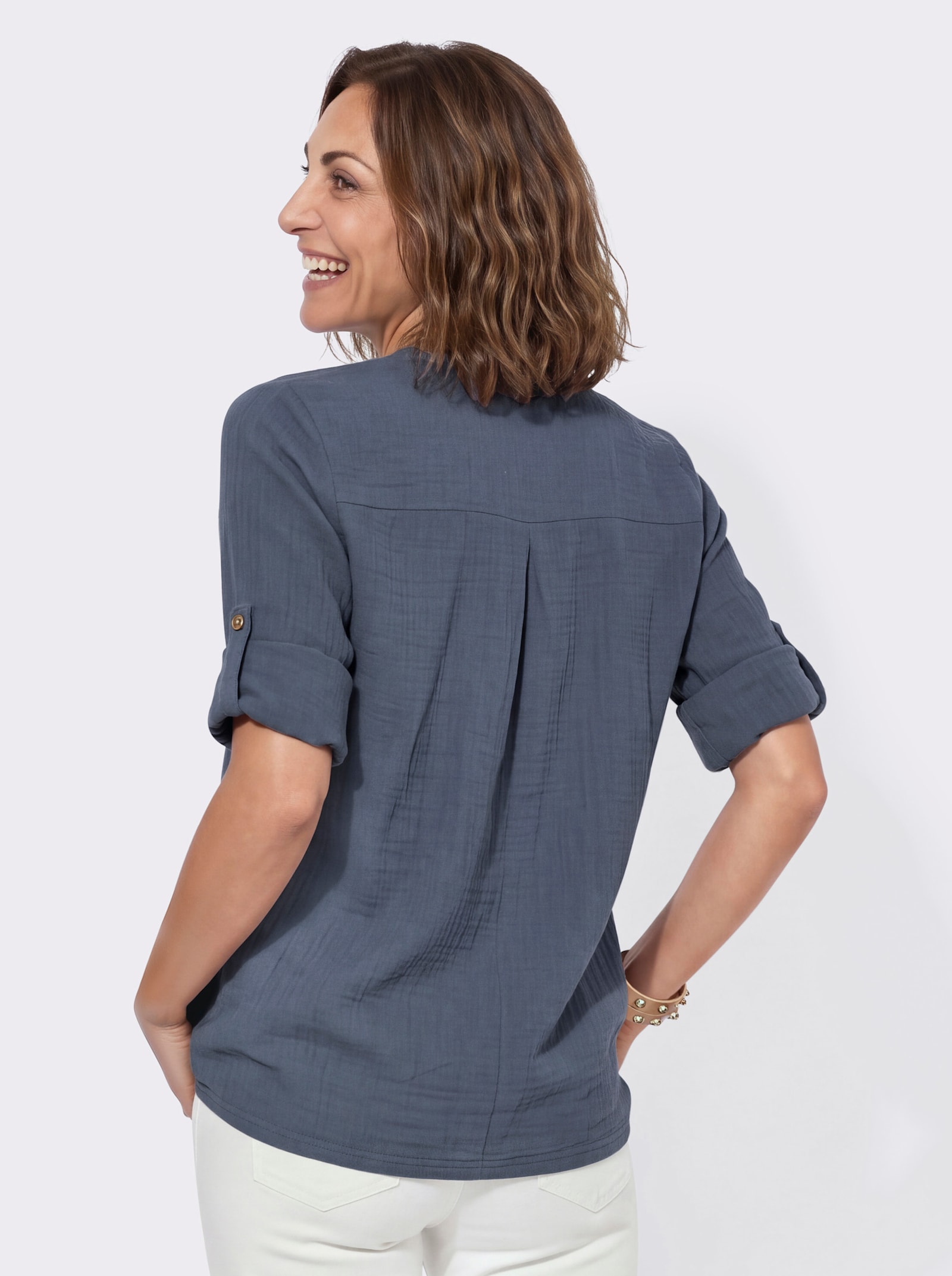 3/4-Arm-Bluse mit Krempelfunktion - rauchblau