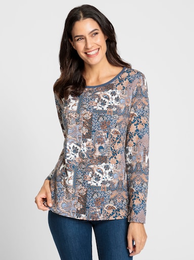 Print-Shirt in Patch-Optik - taubenblau-bedruckt