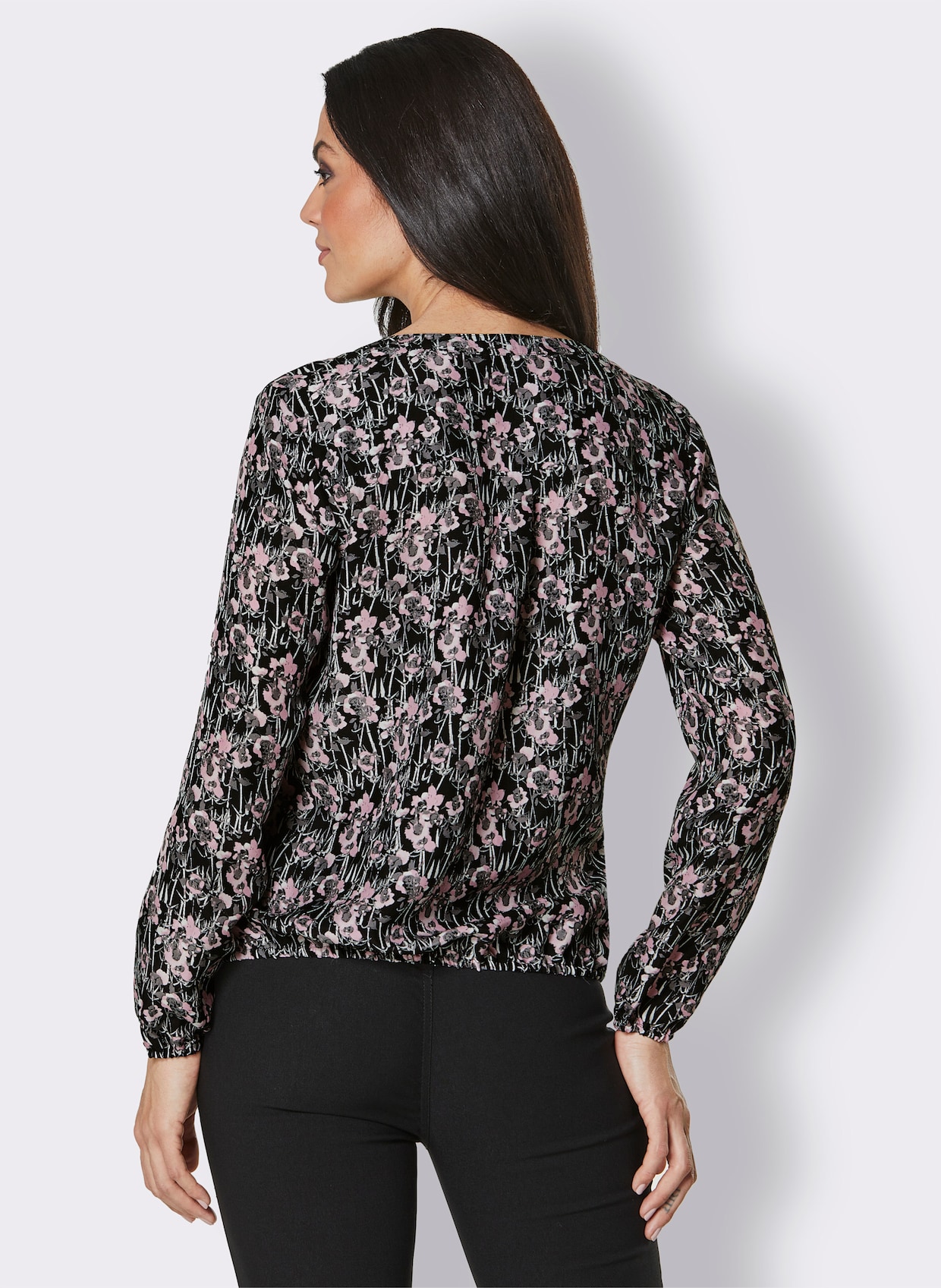 CREATION L PREMIUM Blouse van cupro en viscose - zwart/roze gedessineerd