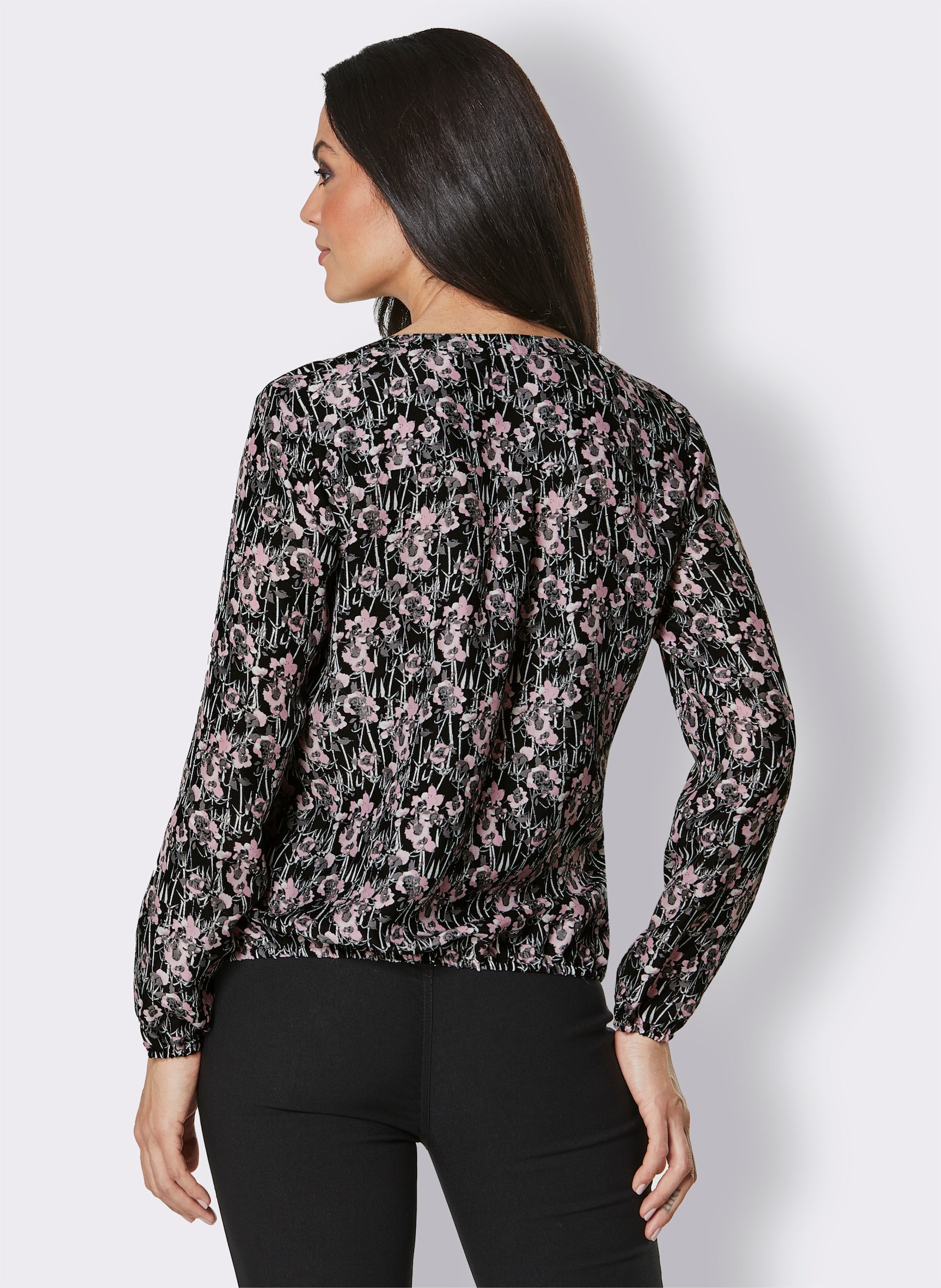 CREATION L PREMIUM Schlupfbluse mit Blumen-Print - schwarz-rosé-gemustert