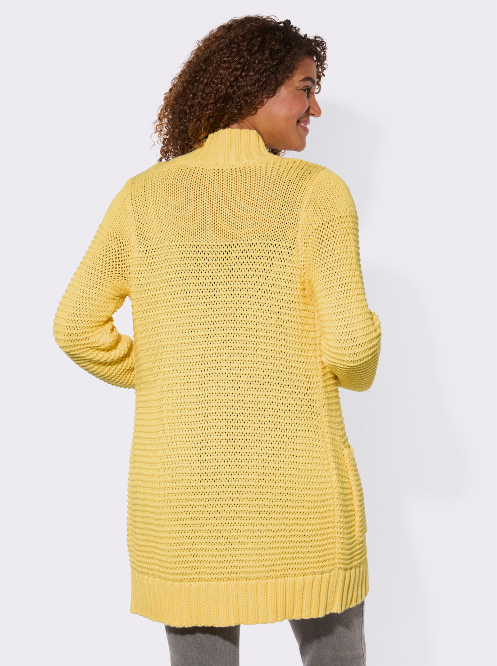 Longstrickjacke mit partiellen Fantasiemuster - zitrone