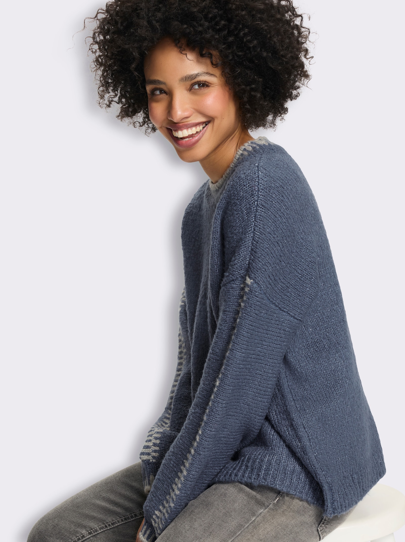 heine Strickpullover mit Kontrast-Details - rauchblau