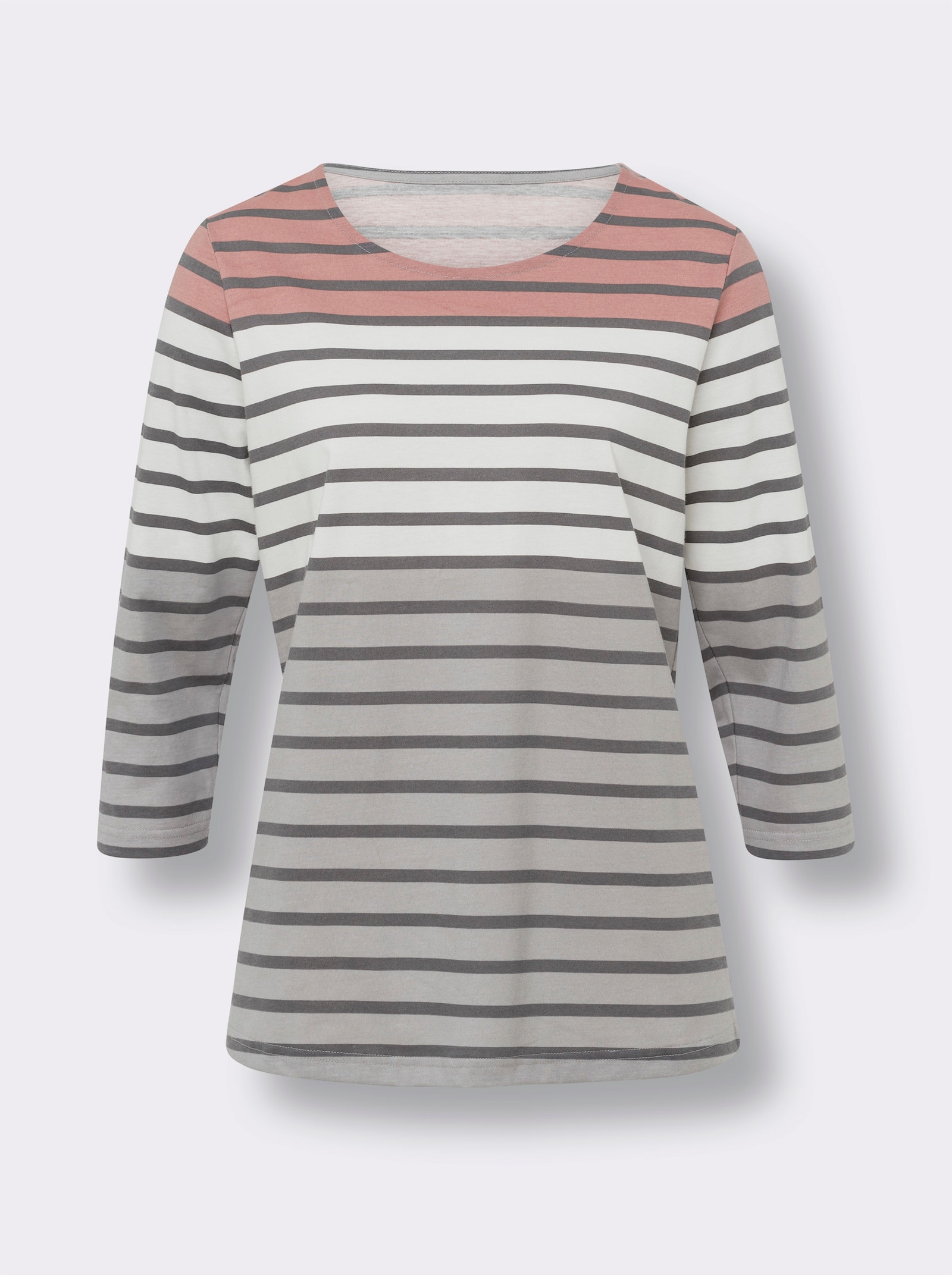 Ringelshirt mit 3/4-Ärmeln - rosenholz-grau-geringelt