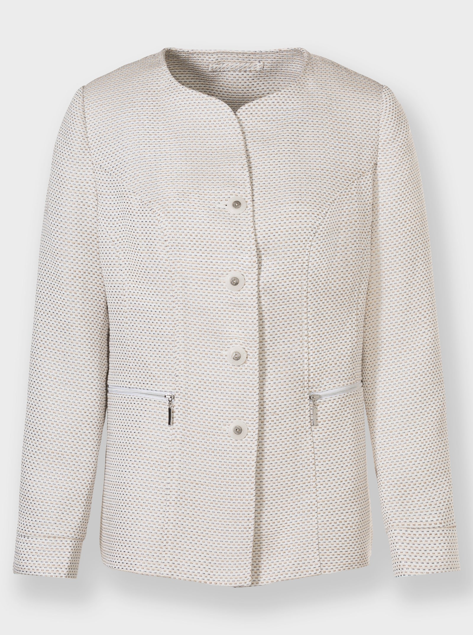 Bouclé-Blazer mit Reißverschluss-Taschen - ecru-sesam-gemustert