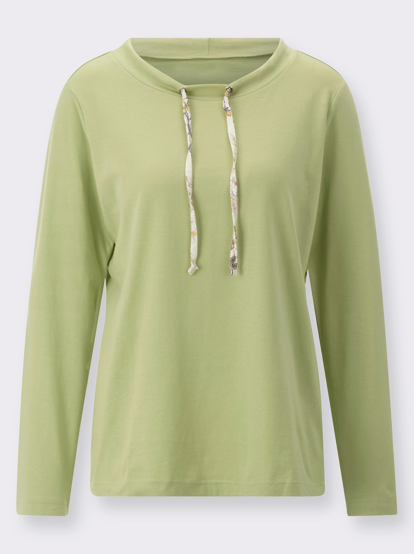 Langarmshirt mit Bindeband am Ausschnitt - lindgrün