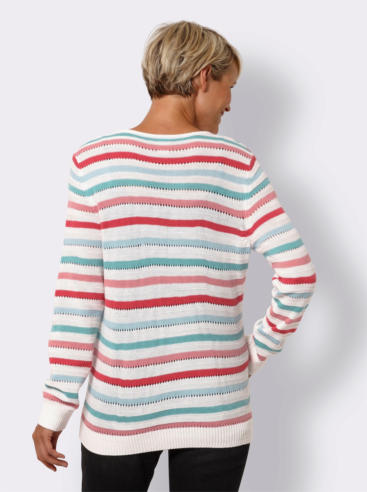 Pullover met V-hals - ecru/oceaan gedessineerd