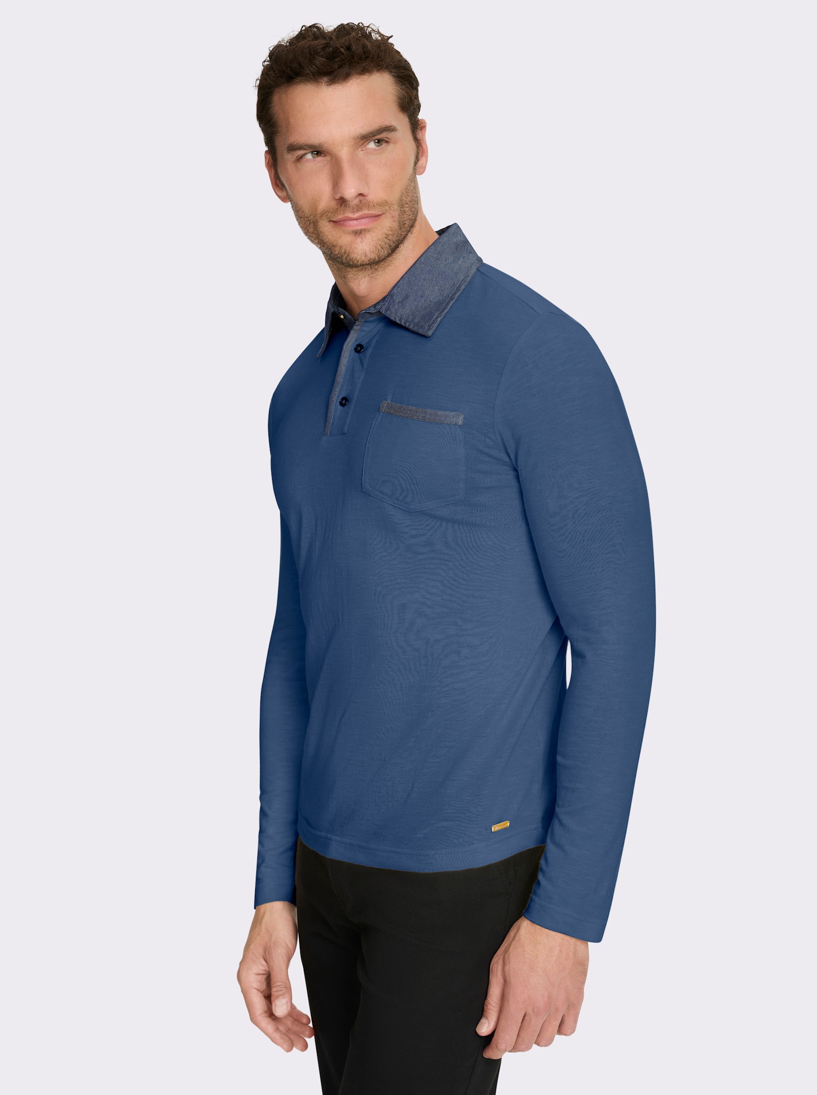 Marco Donati Langarmshirt mit Details in Denim-Optik - jeansblau