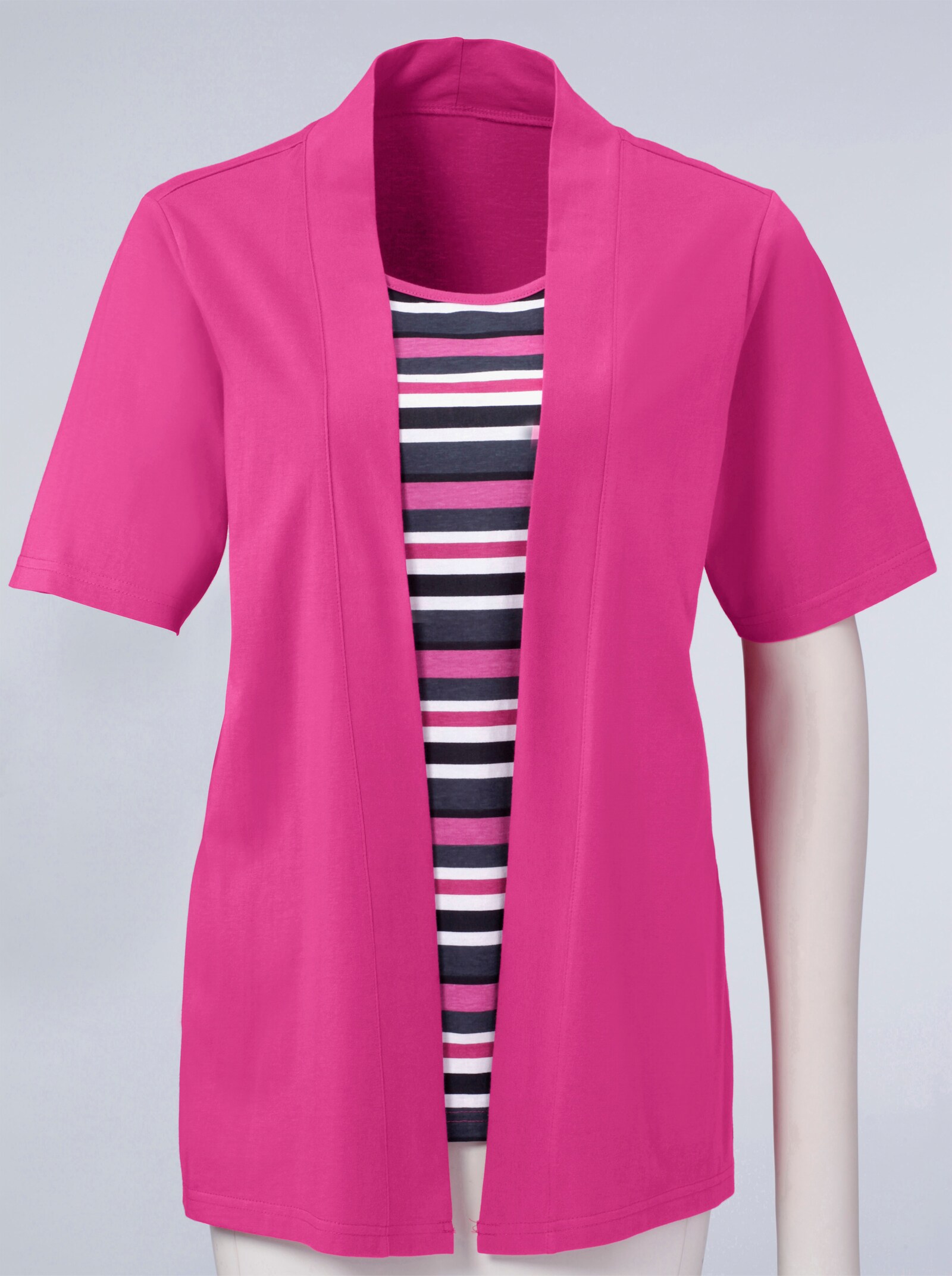 2-i-1-topp med randig infällning - cerise