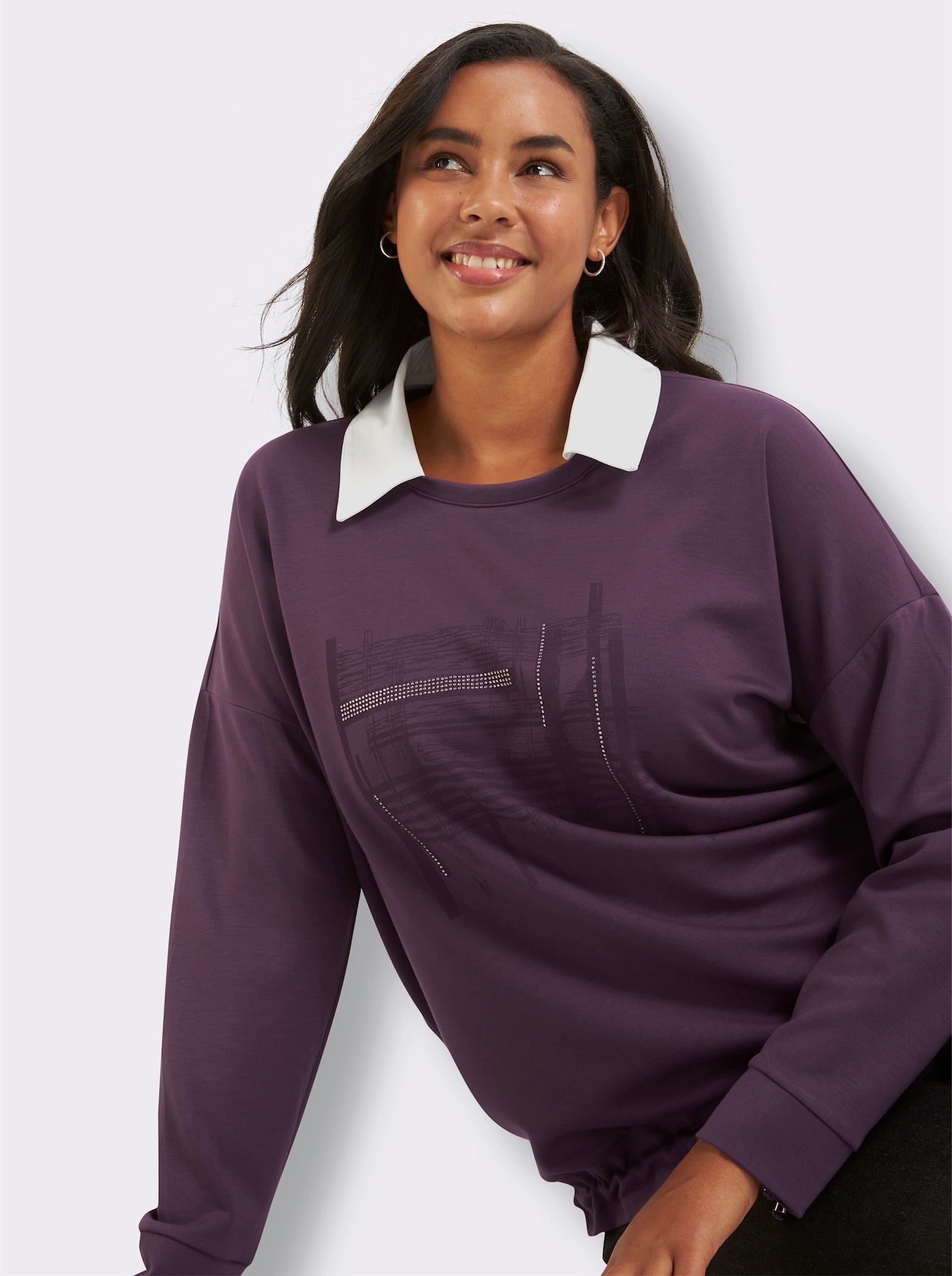sheego Sweatshirt mit abnehmbarem Hemdkragen - traube-bedruckt
