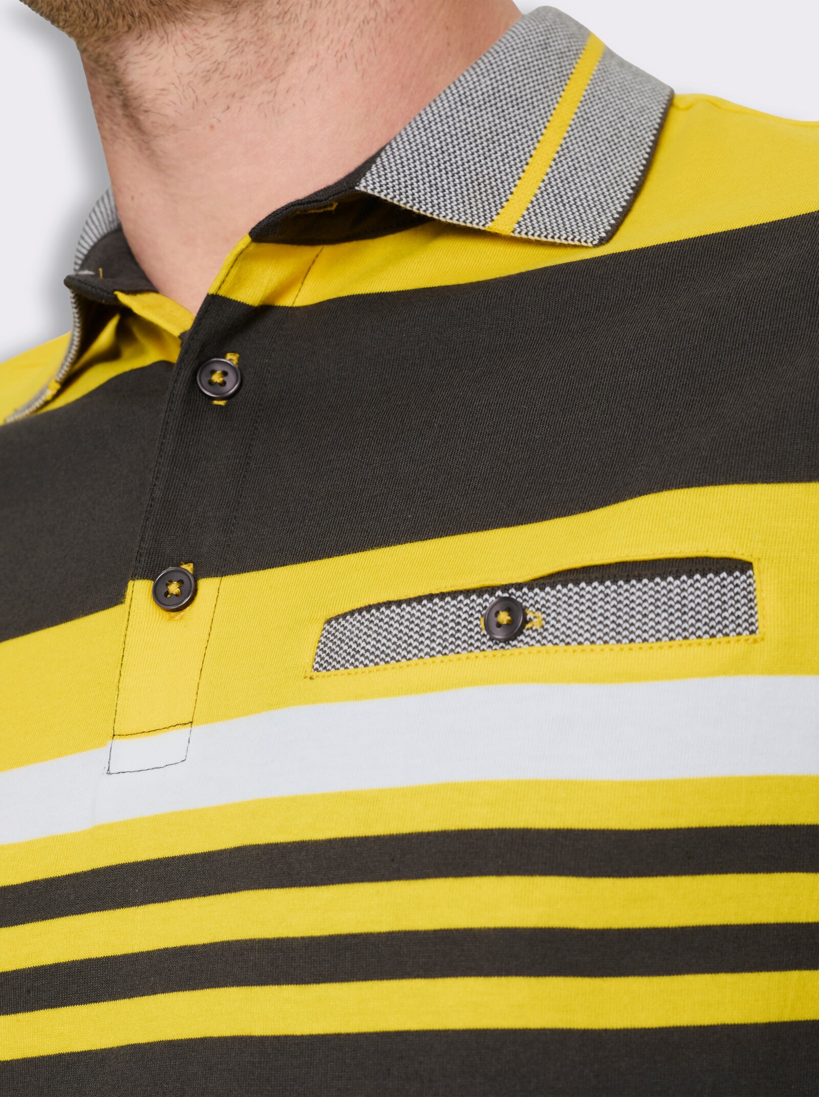 Marco Donati Kurzarmshirt mit knöpfbarer Brusttasche - ecru-sonnengelb-gestreift