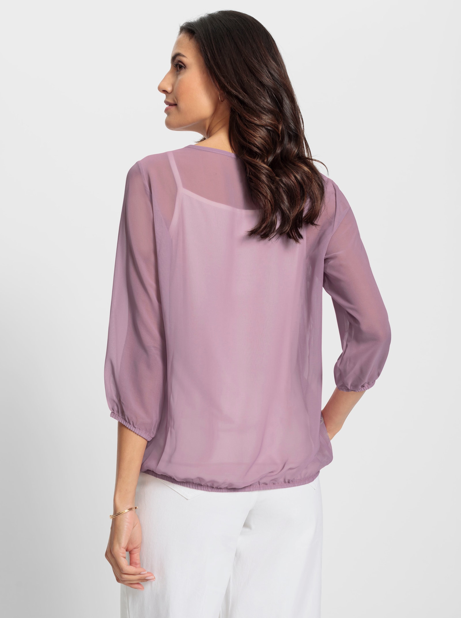 Schlupfbluse mit Spaghetti-Top - mauve-bedruckt