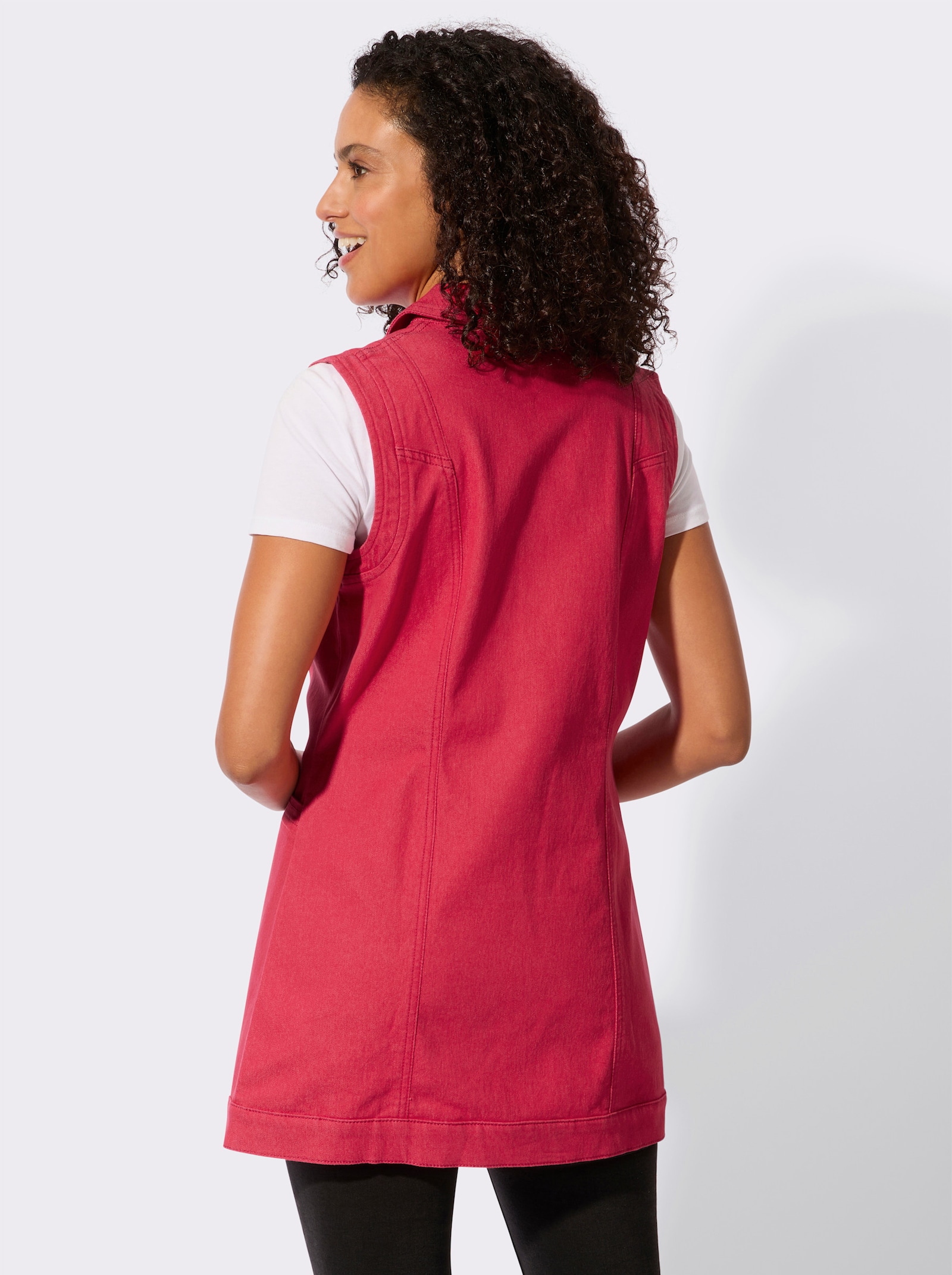 Jeansweste in Longform - erdbeere