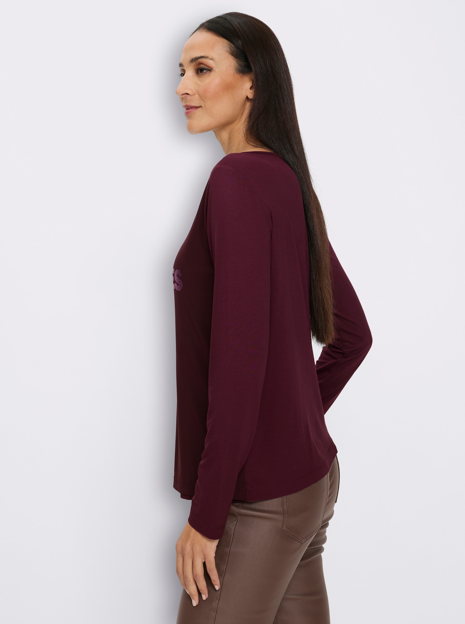 heine Langarmshirt mit Foliendruck - burgund-hellrosé