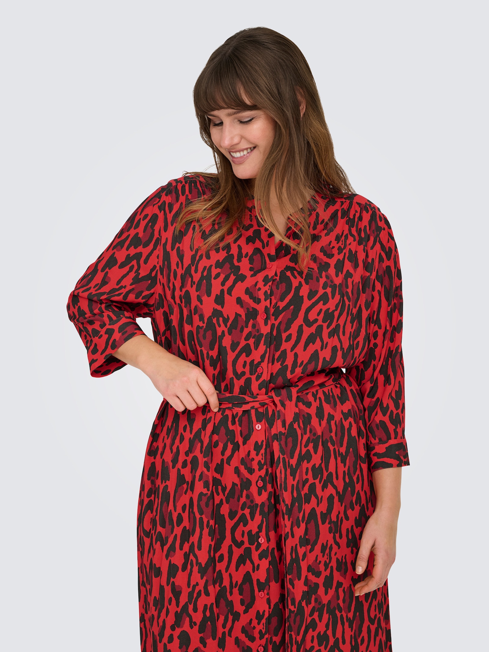 ONLY CARMAKOMA Blusenkleid - poppy red aop:upscaled leo