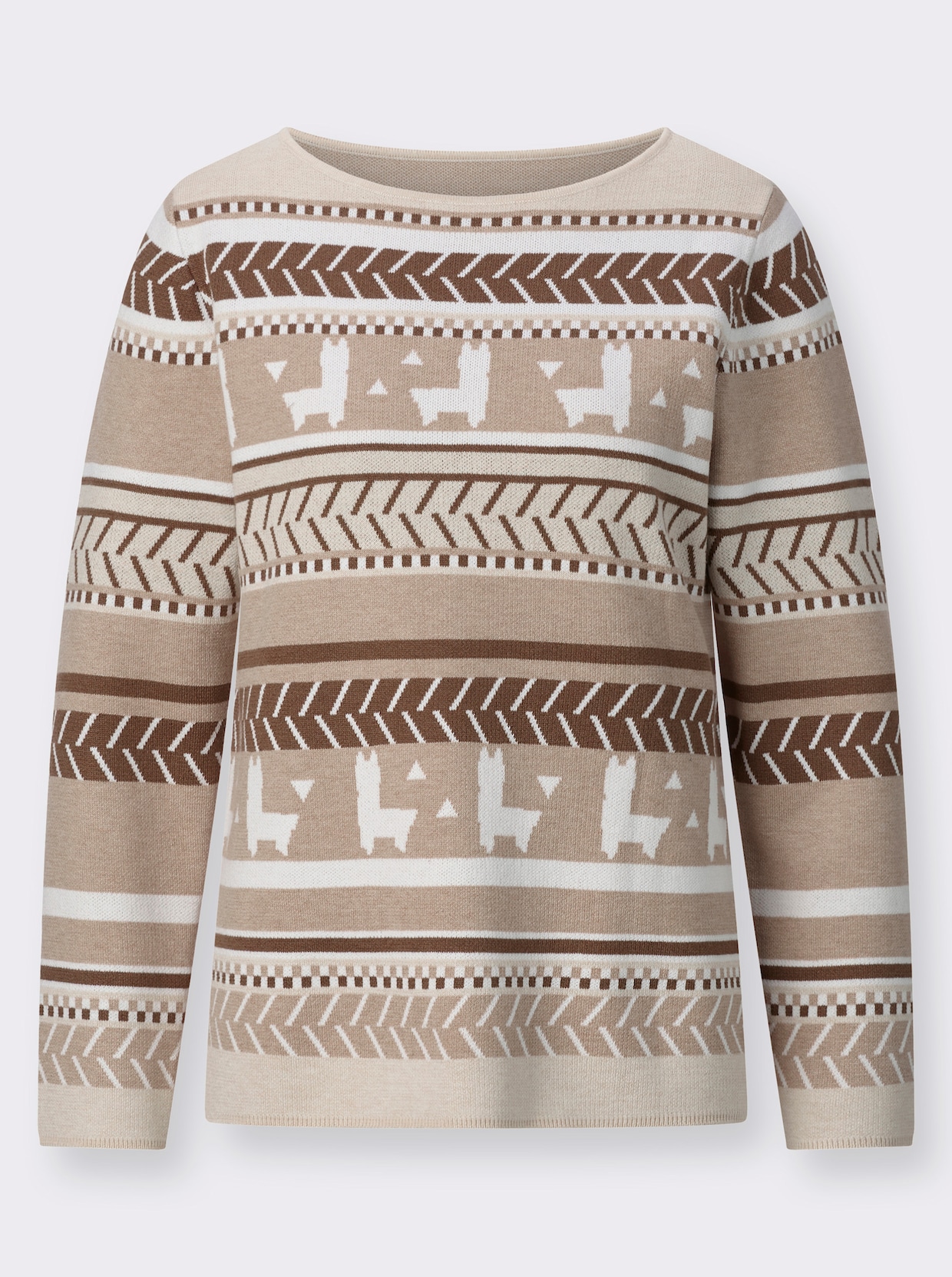 Jacquardstickad tröja - beige-choklad, mönstrad