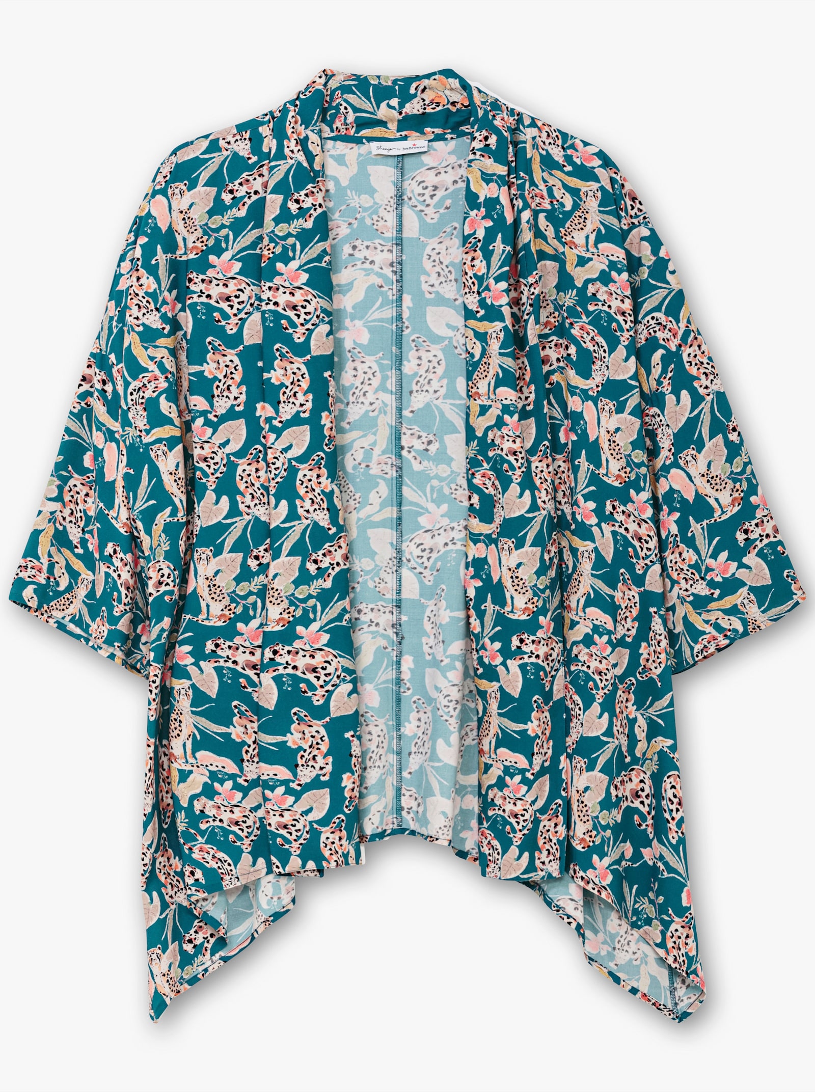 sheego by Joe Browns Longbluse im Kimono-Stil, mit Blumendruck - aqua-gemustert