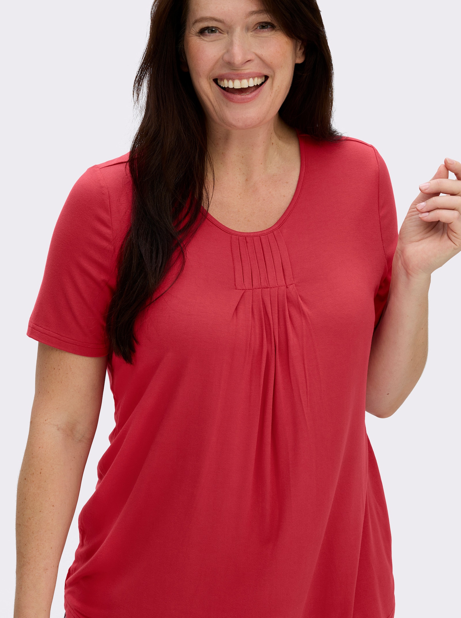  Rundhalsshirt in A-Form mit Falten - erdbeere