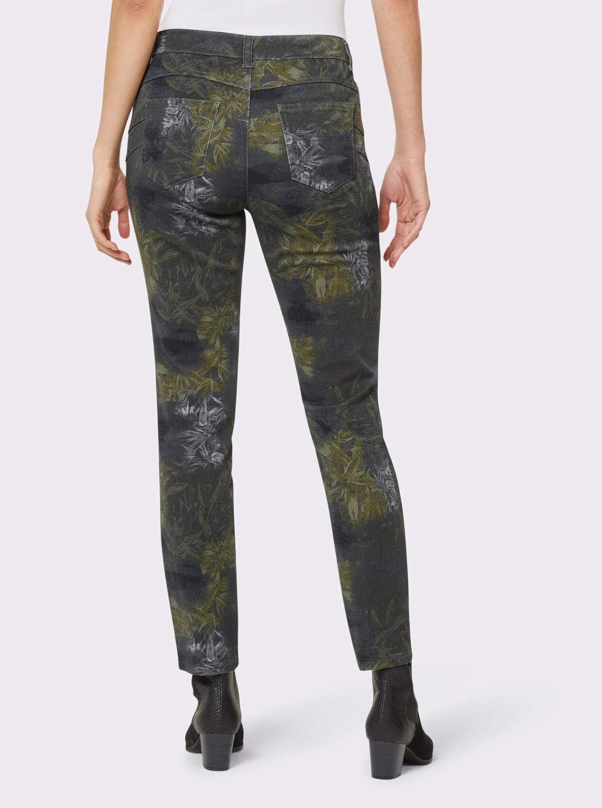 heine 5-pocketjeans - grafiet/kaki bedrukt