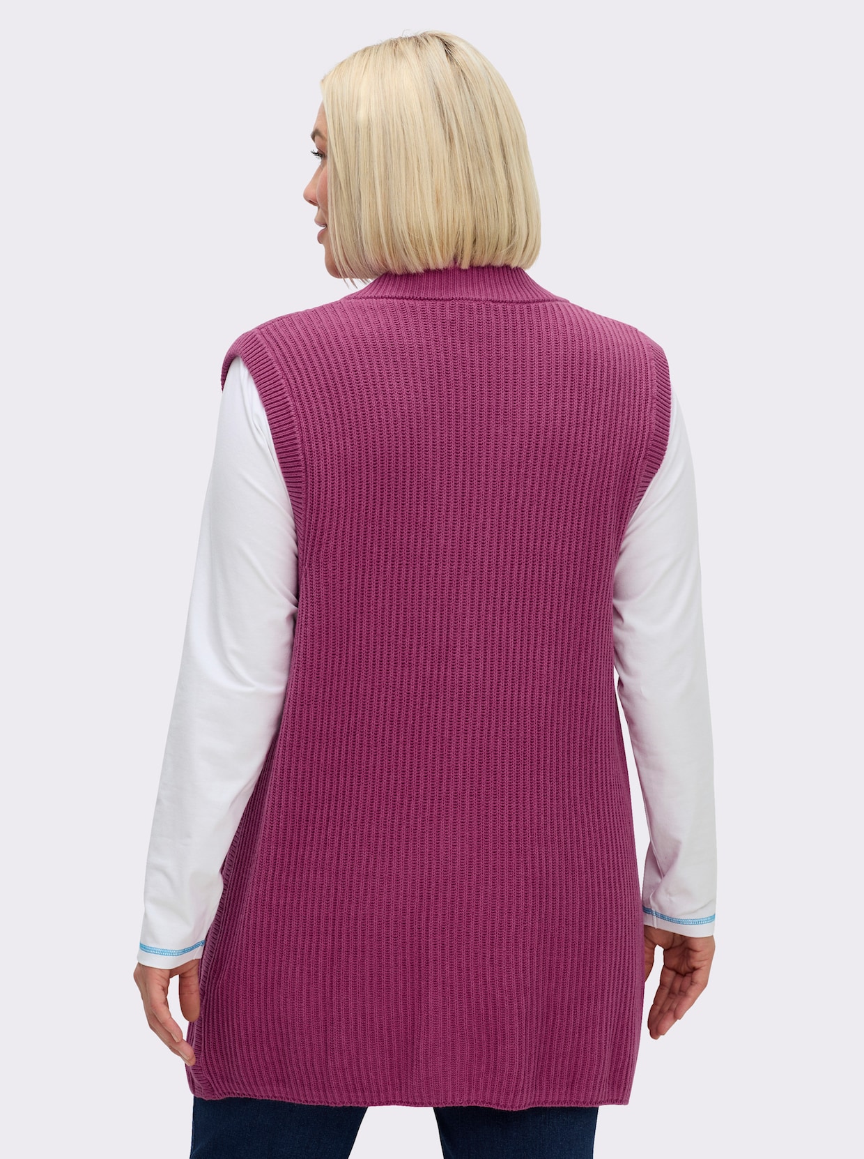 Strickweste in Longform, gerippt - erika