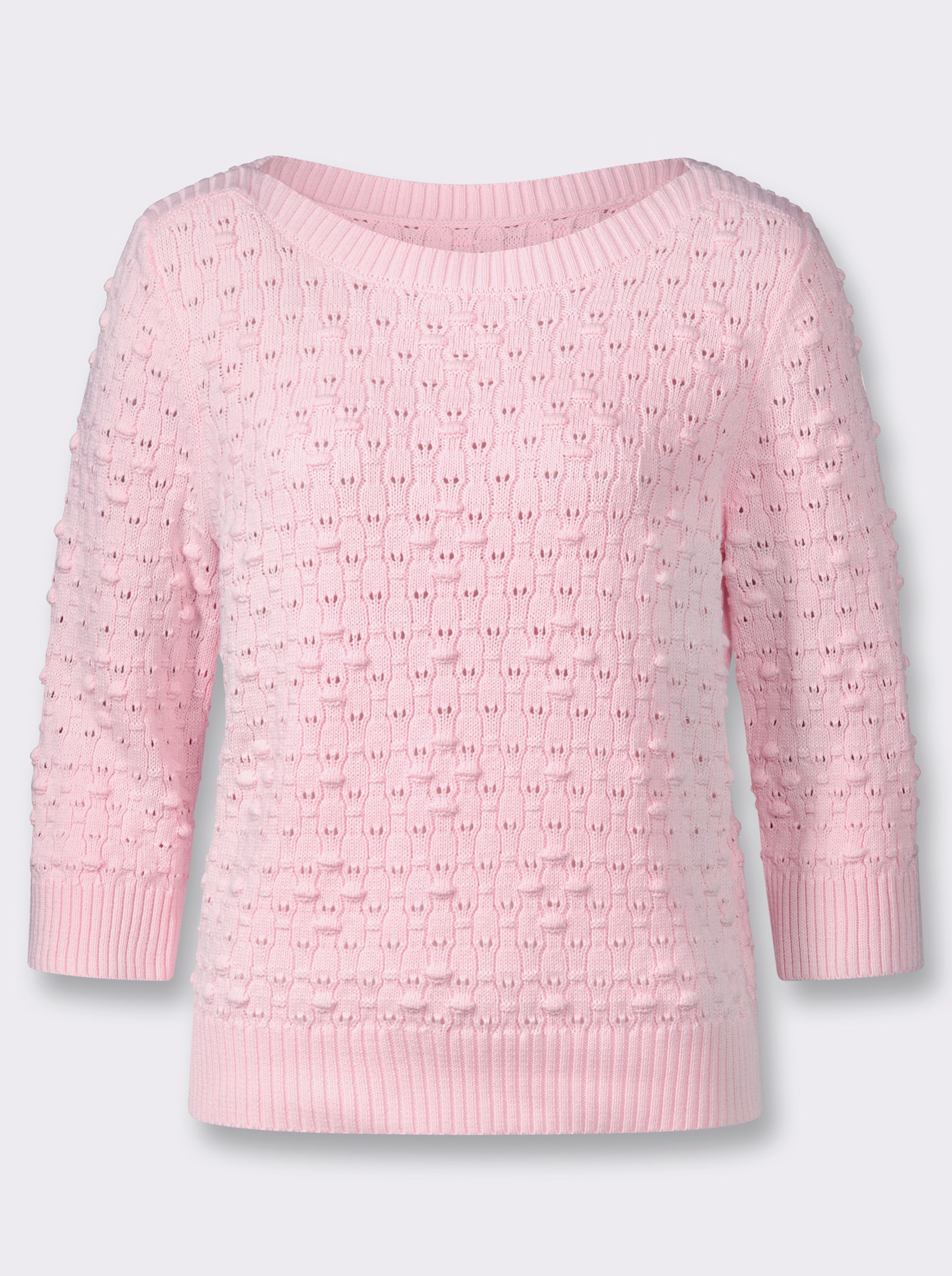 Baumwollpullover mit Strickmuster in 3D-Optik - hellrosé