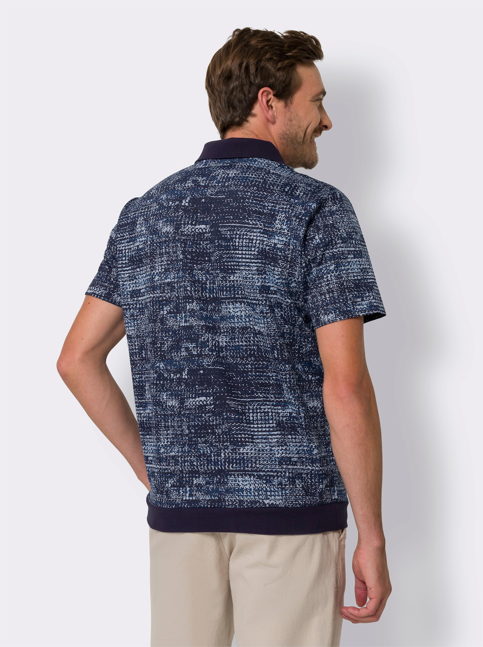 Poloshirt mit Melange-Druck - marine-gemustert