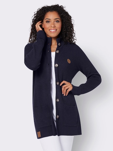 Longstrickjacke mit Stehkragen - marine