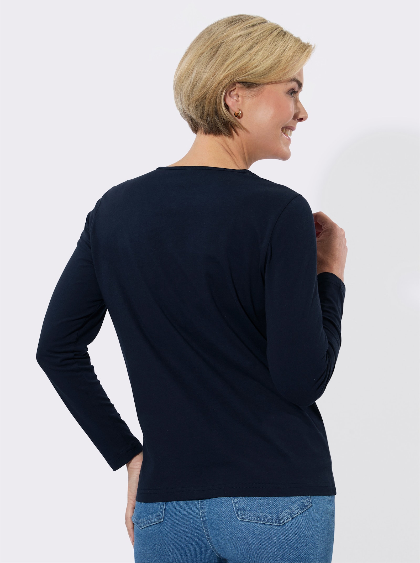 V-Shirt mit floralem Druck - marine