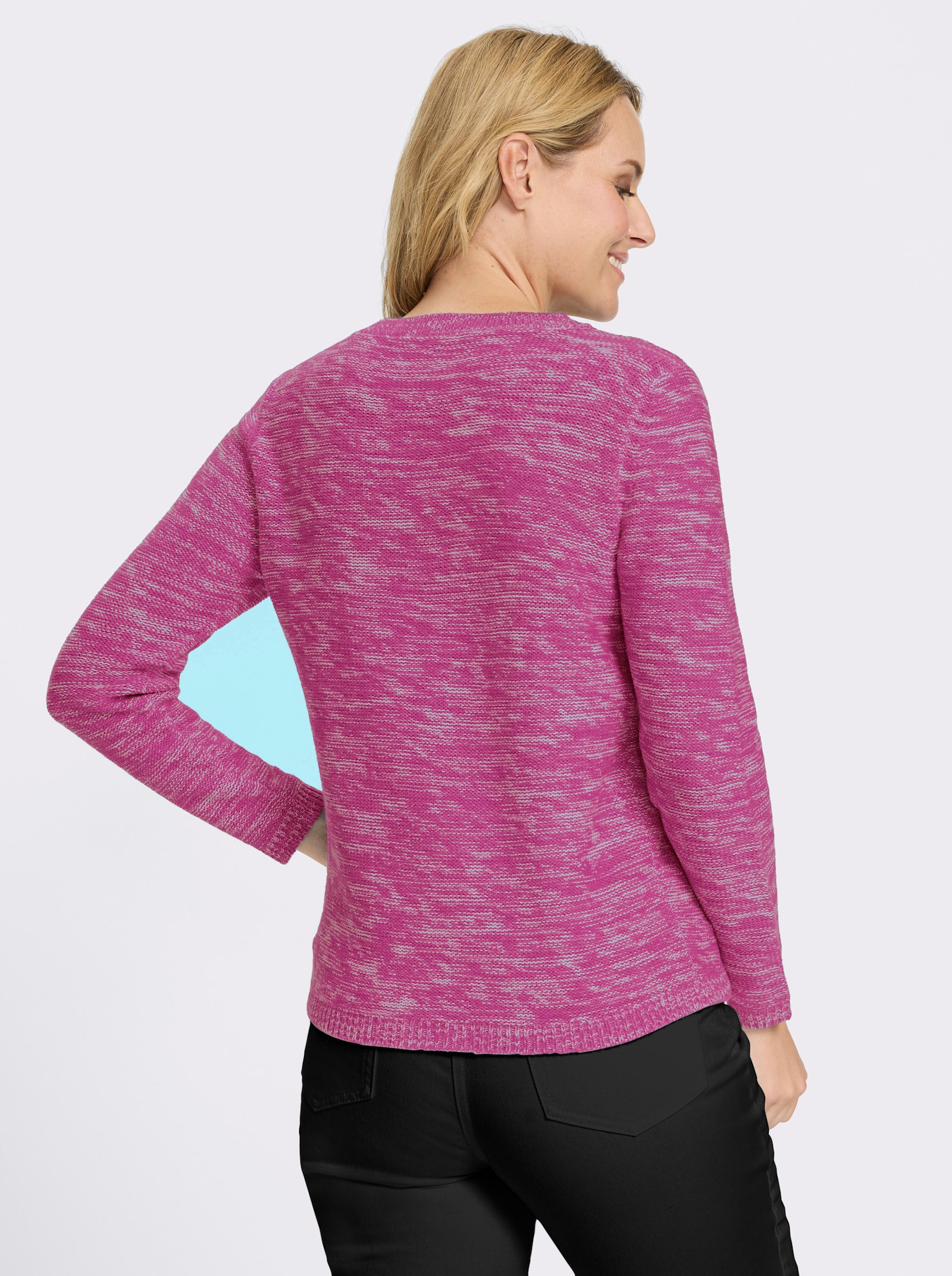 Langarm-Pullover aus Melange-Strick - magenta-meliert