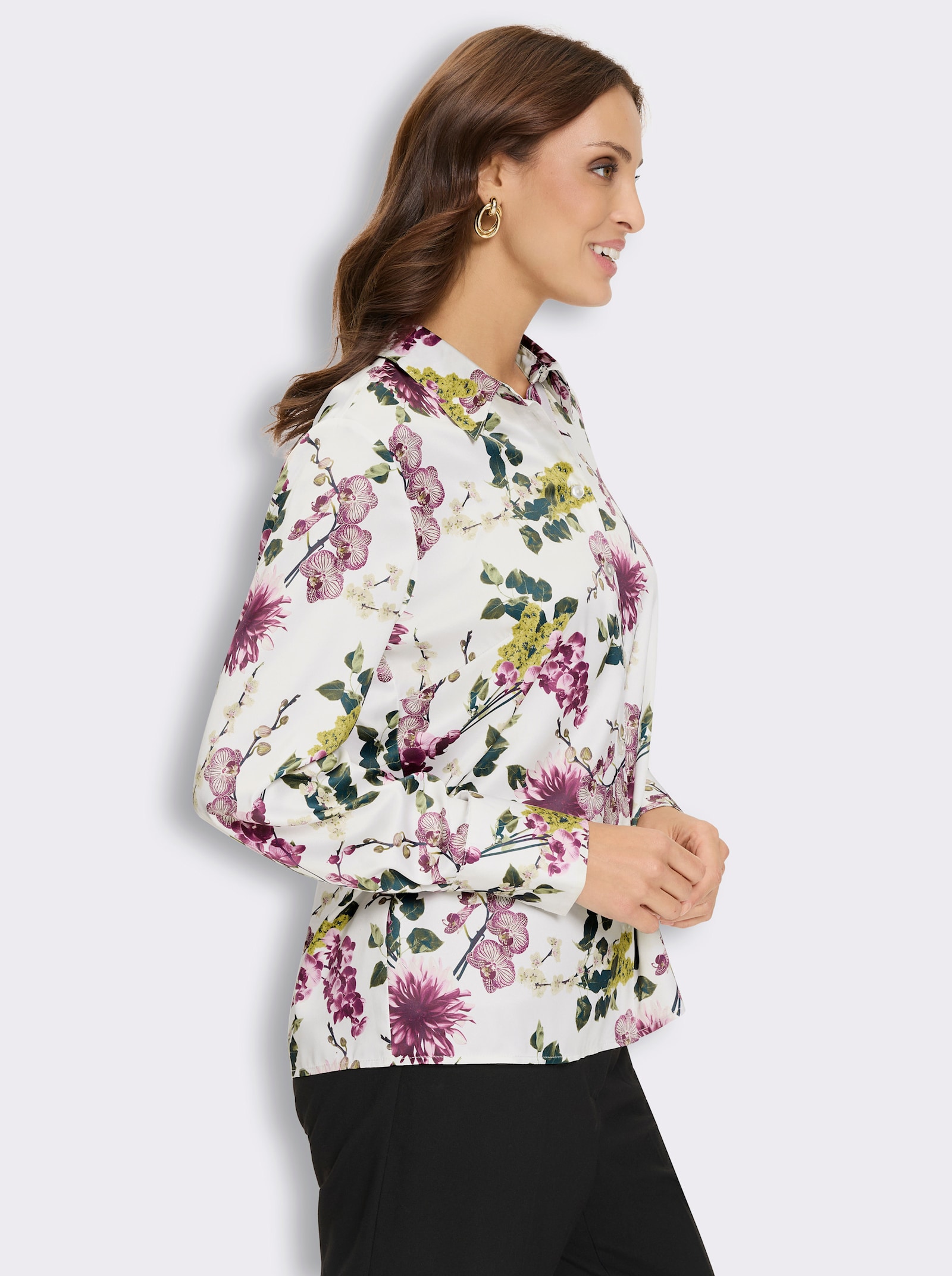 Druckbluse aus Satin-Qualität - ecru-rosé-bedruckt