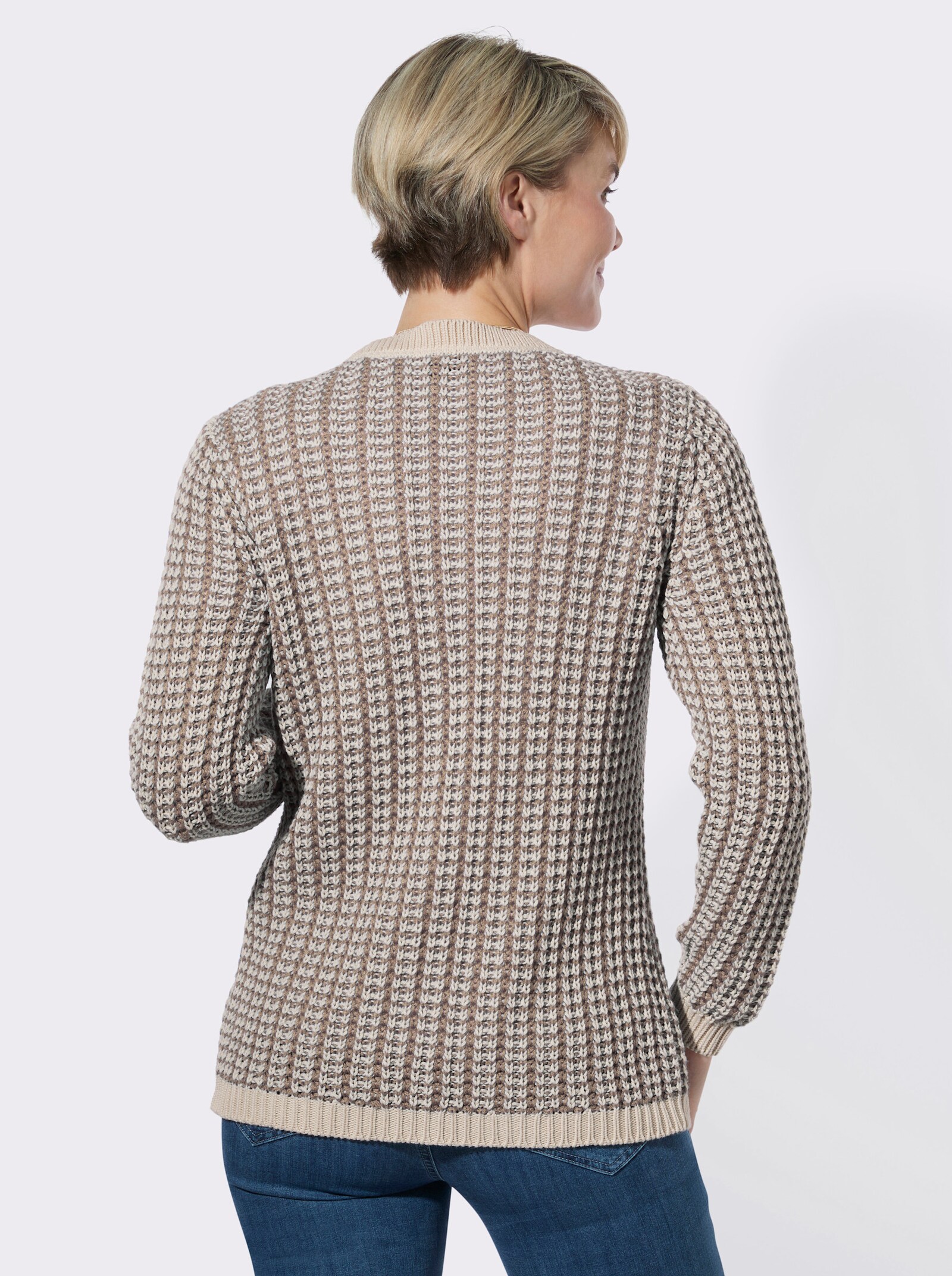 Strickjacke in zweifarbiger Melange-Optik - taupe-sand-gemustert