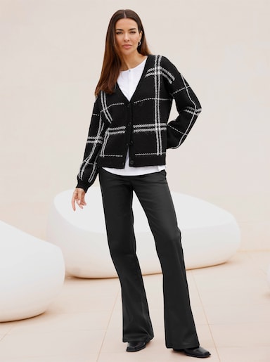 heine Jacquardstrickjacke mit Karomuster - schwarz-ecru-kariert