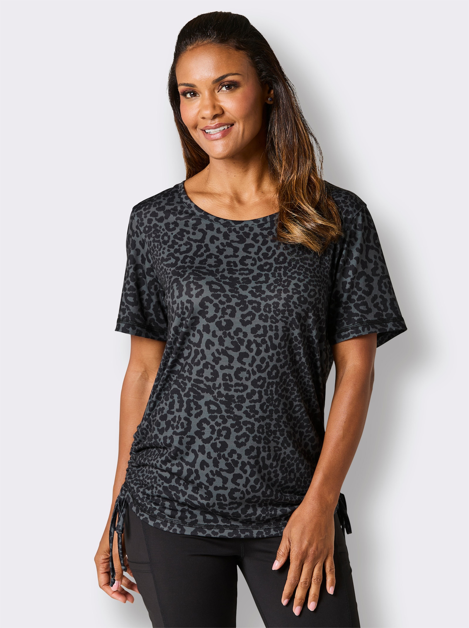 Catamaran Sports Funktionsshirt mit seitlicher Raffung - anthrazit-schwarz-bedruckt