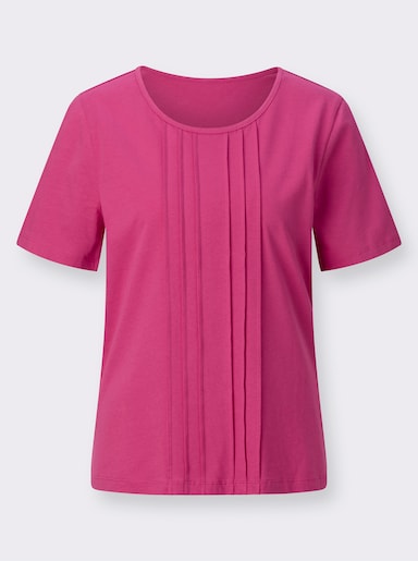 Kurzarmshirt mit Biesen im Vorderteil - fuchsia
