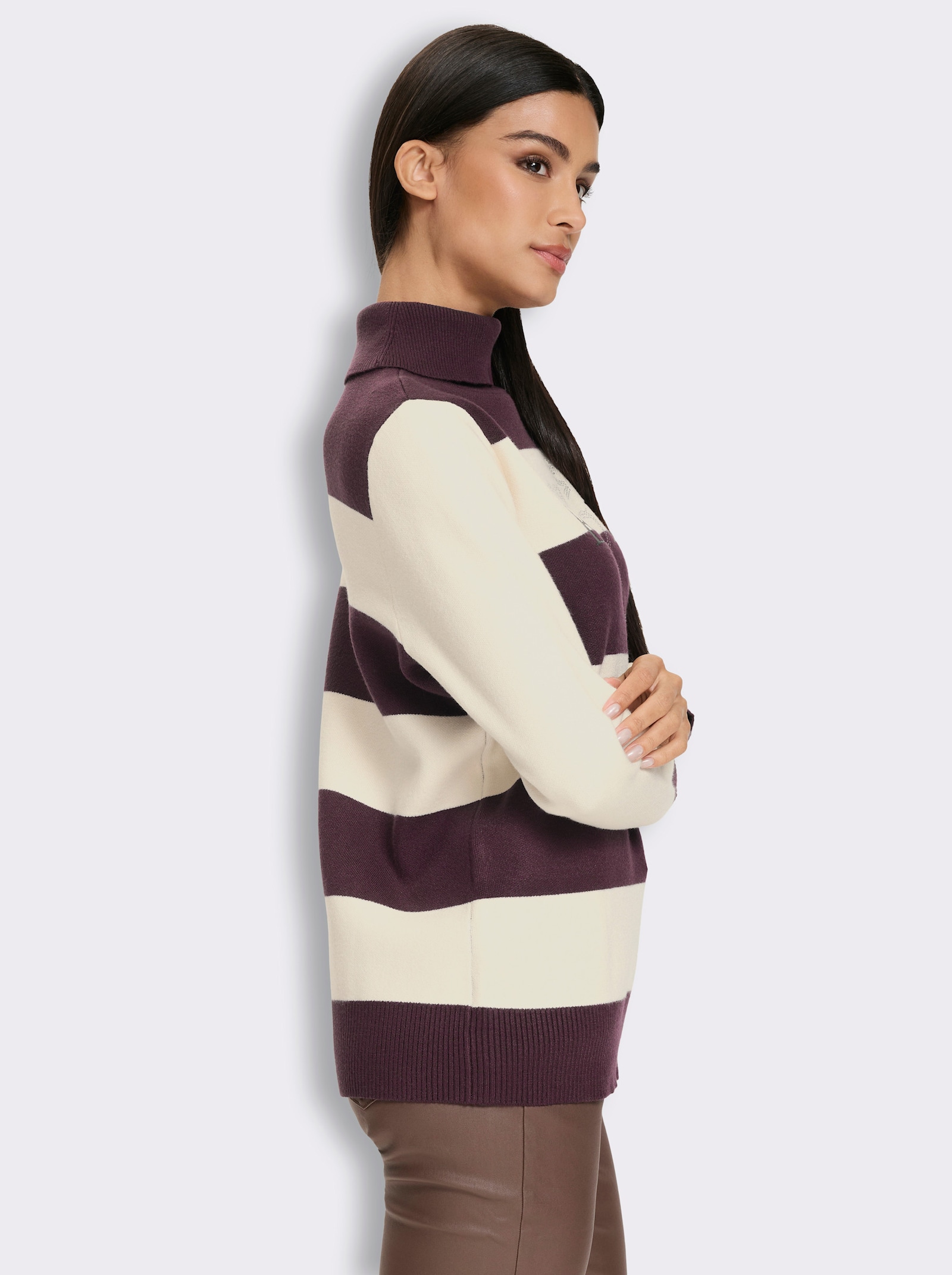 heine Rollkragenpullover mit Blockstreifen - burgund-champagner-gestreift
