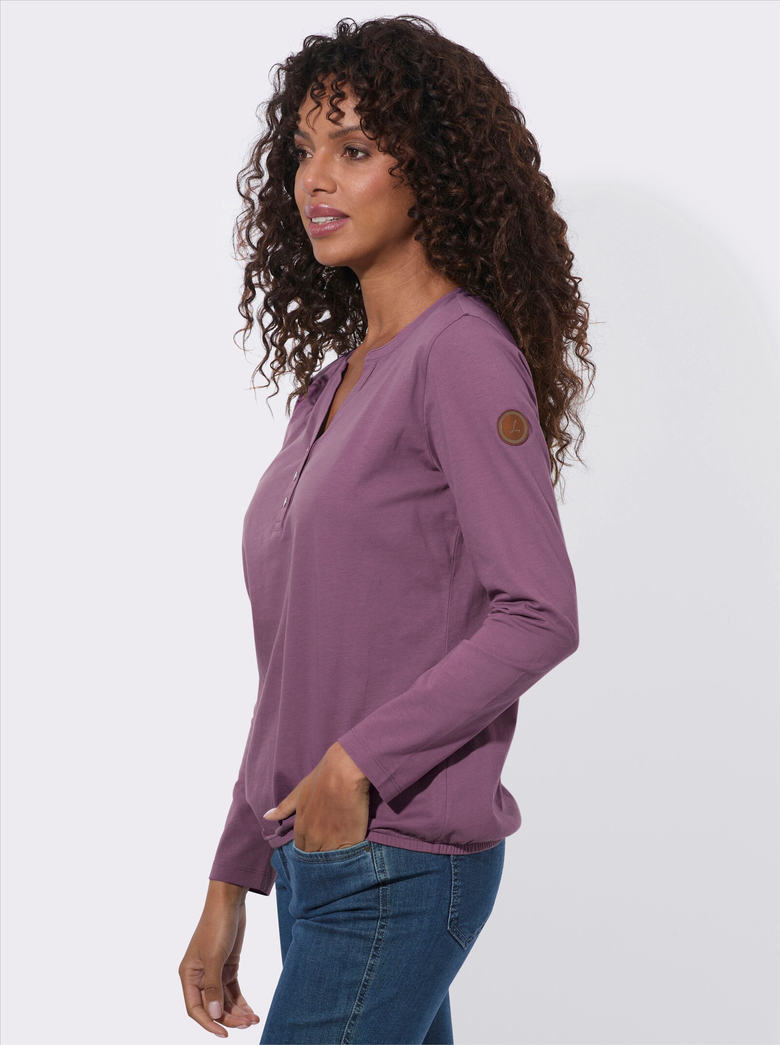 Langarmshirt mit elastischem Saum - violett