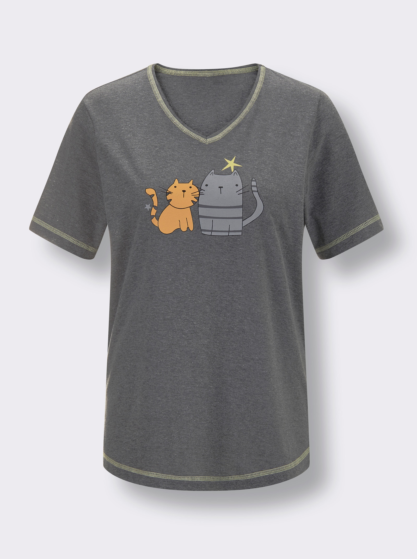 wäschepur Shortama met kattenmotief - antraciet/grijs geprint