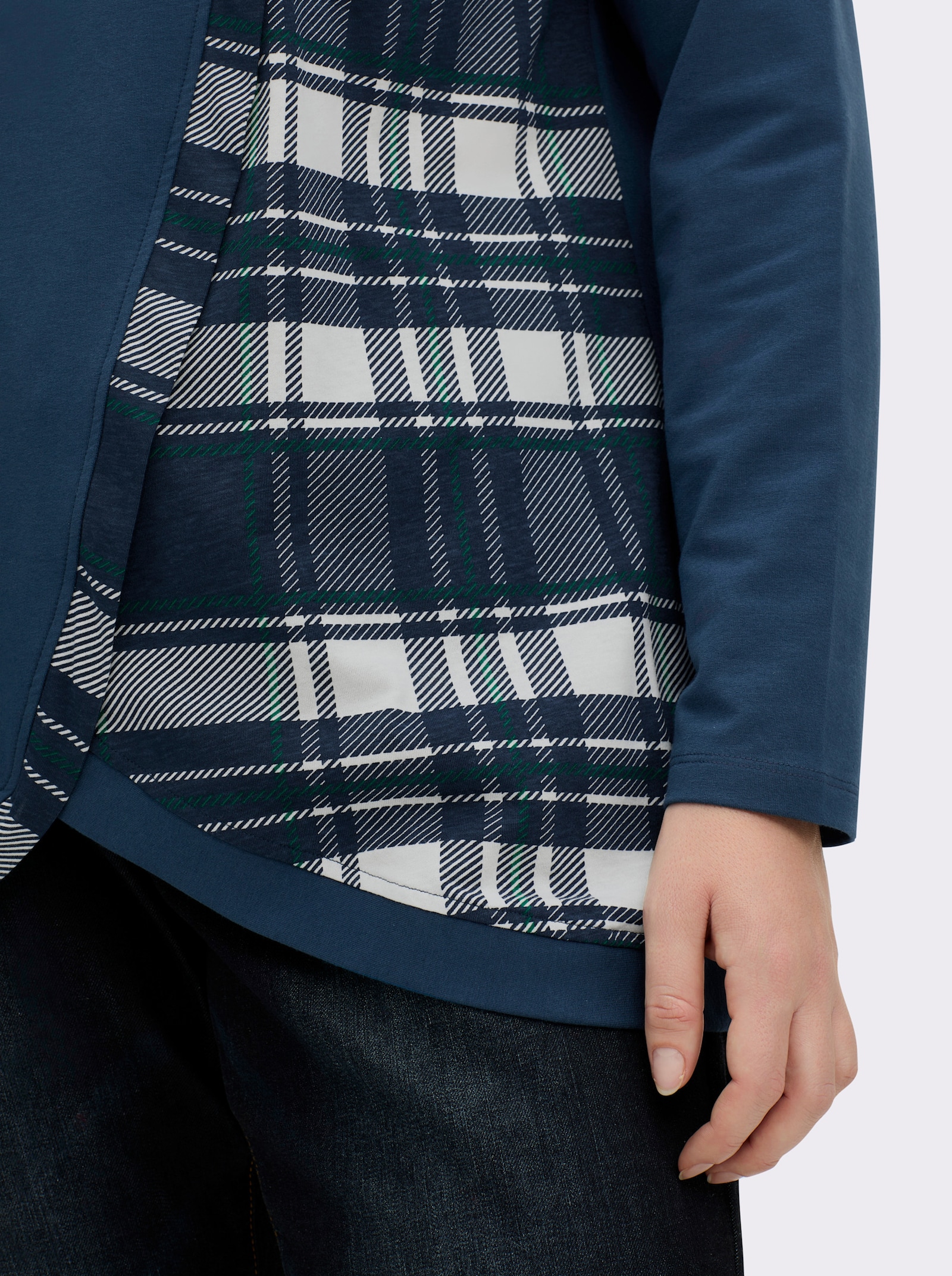 Sweatshirt mit Karo-Einsätzen - dunkelblau-weiß-gemustert