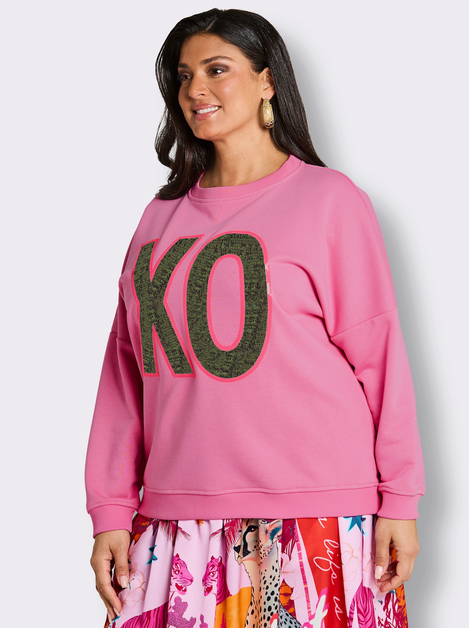 sheego loves miss goodlife Sweatshirt mit Front- und Rückenprint - altrosa-pink-bedruckt
