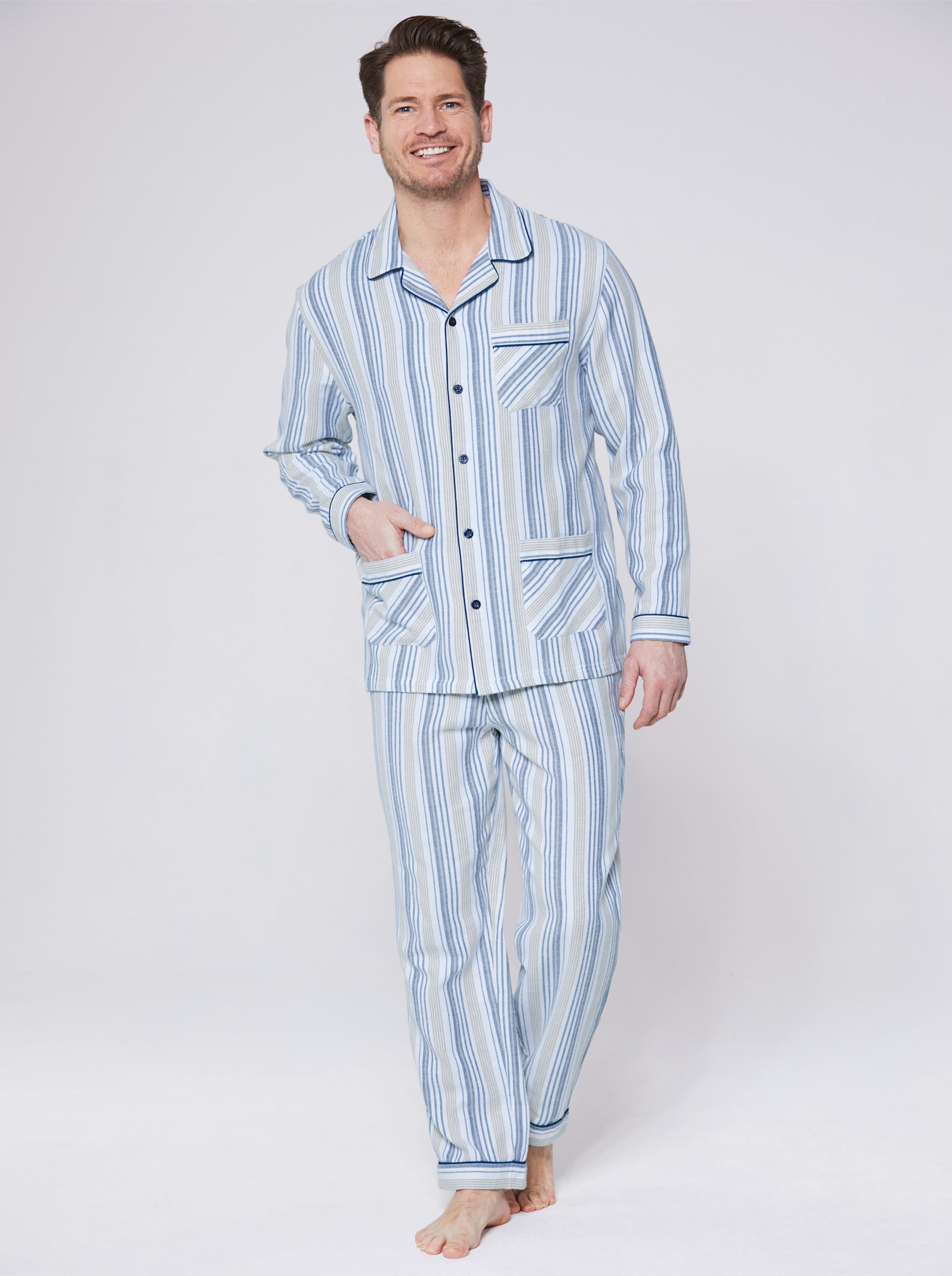Witt Herren Pyjama, blau-gestreift