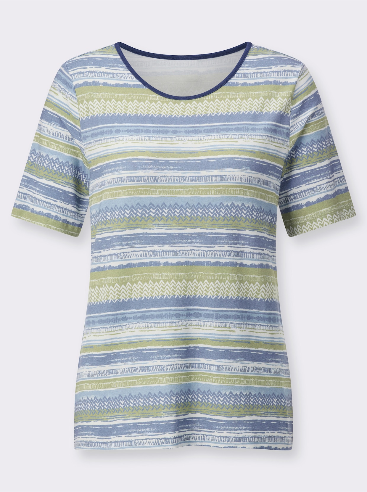 Shirt met ronde hals - jeansblauw/eucalyptus bedrukt